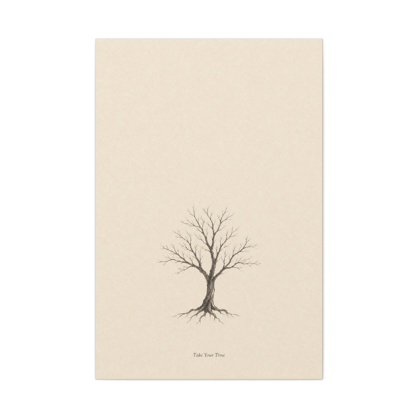 "Take Your Time" Minimalist Tree Canvas Wall Art - Neutral Botanical Print, Beige Contemporary Decor - Matte Cotton Artwork - Bedroom Home Decoration - Living Room Wall Decor - Bedroom Home Decoration
