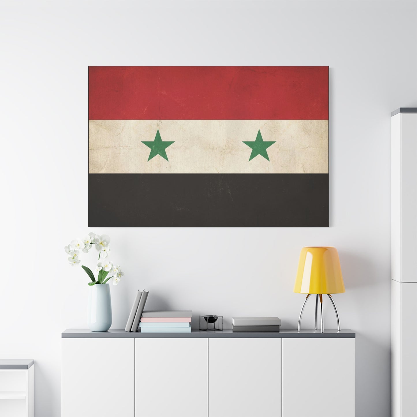 Syrian Flag Canvas Wall Art - Vintage Syria Flag Print, Distressed Patriotic Decor - Matte Canvas Wall Hanging - Living Room Home Decoration, Office Accent - Bedroom Home Decoration - Ready to Hang