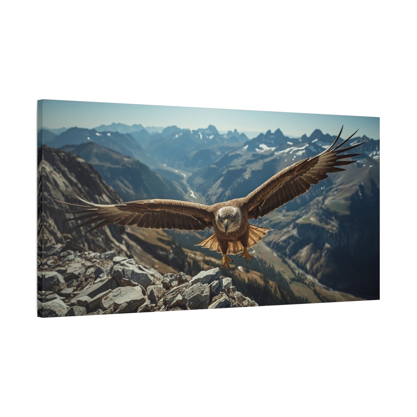 Golden Eagle Canvas Wall Art - Mountain Wildlife Landscape, Alpine Valley Bird Print - Matte Cotton Art Print, Rustic Contemporary Style - Living Room Wall Decor, Office Accent - Ready to Hang