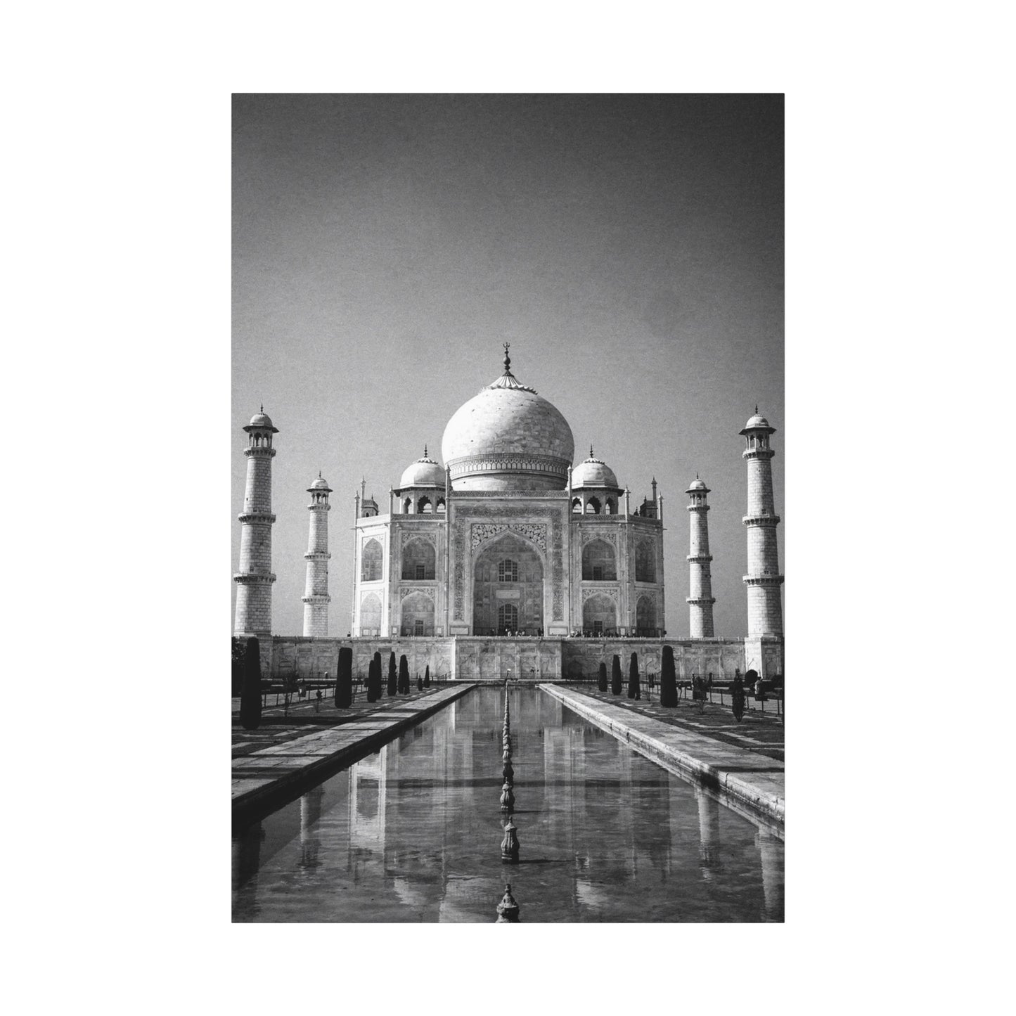 Taj Mahal Canvas Wall Art - Black And White Architectural Art Print - Monochrome Travel Landmark Decor - Contemporary Style - Living Room Wall Decor, Office Art - Bedroom Home Decoration