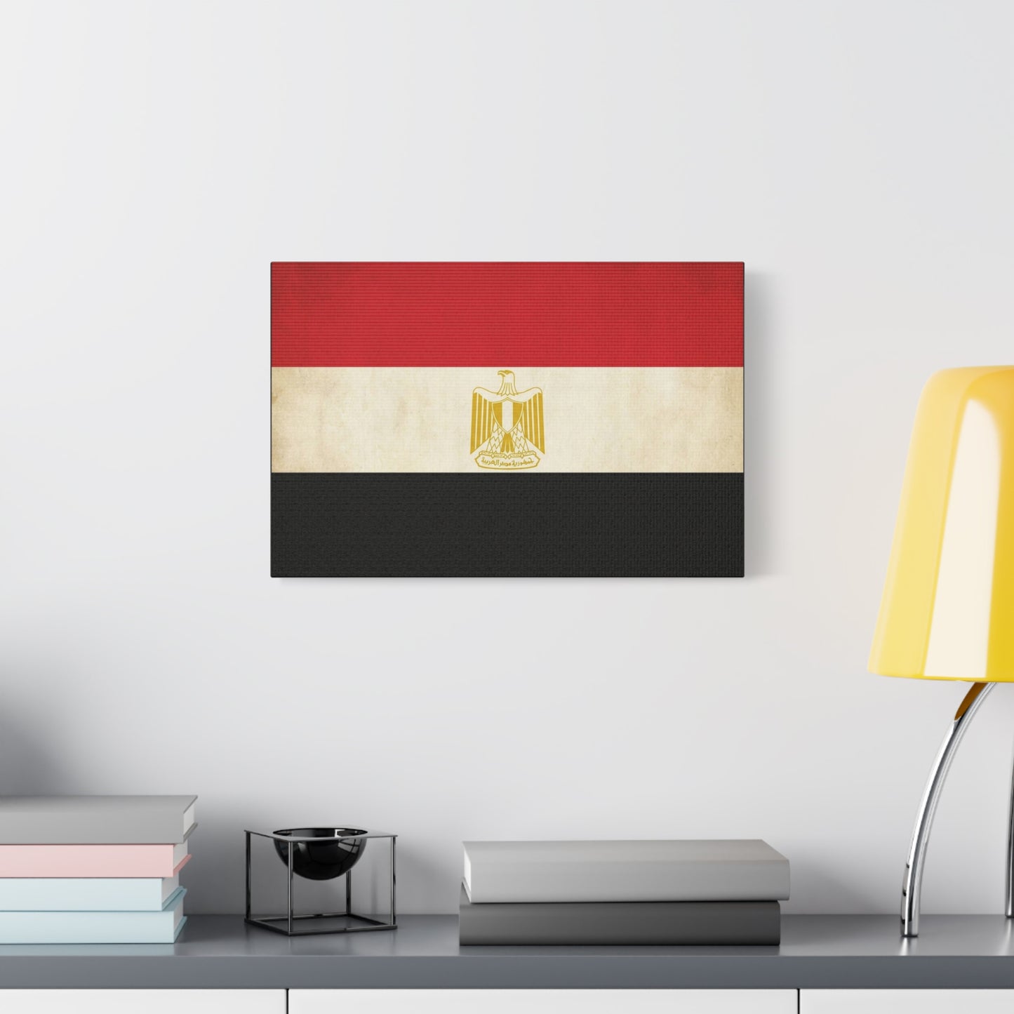 Egypt Flag Canvas Wall Art - Vintage Egyptian Eagle Emblem Print, Patriotic Red White Black Banner - Traditional National Decor - Living Room Home Decoration - Living Room Wall Decor - Ready to Hang