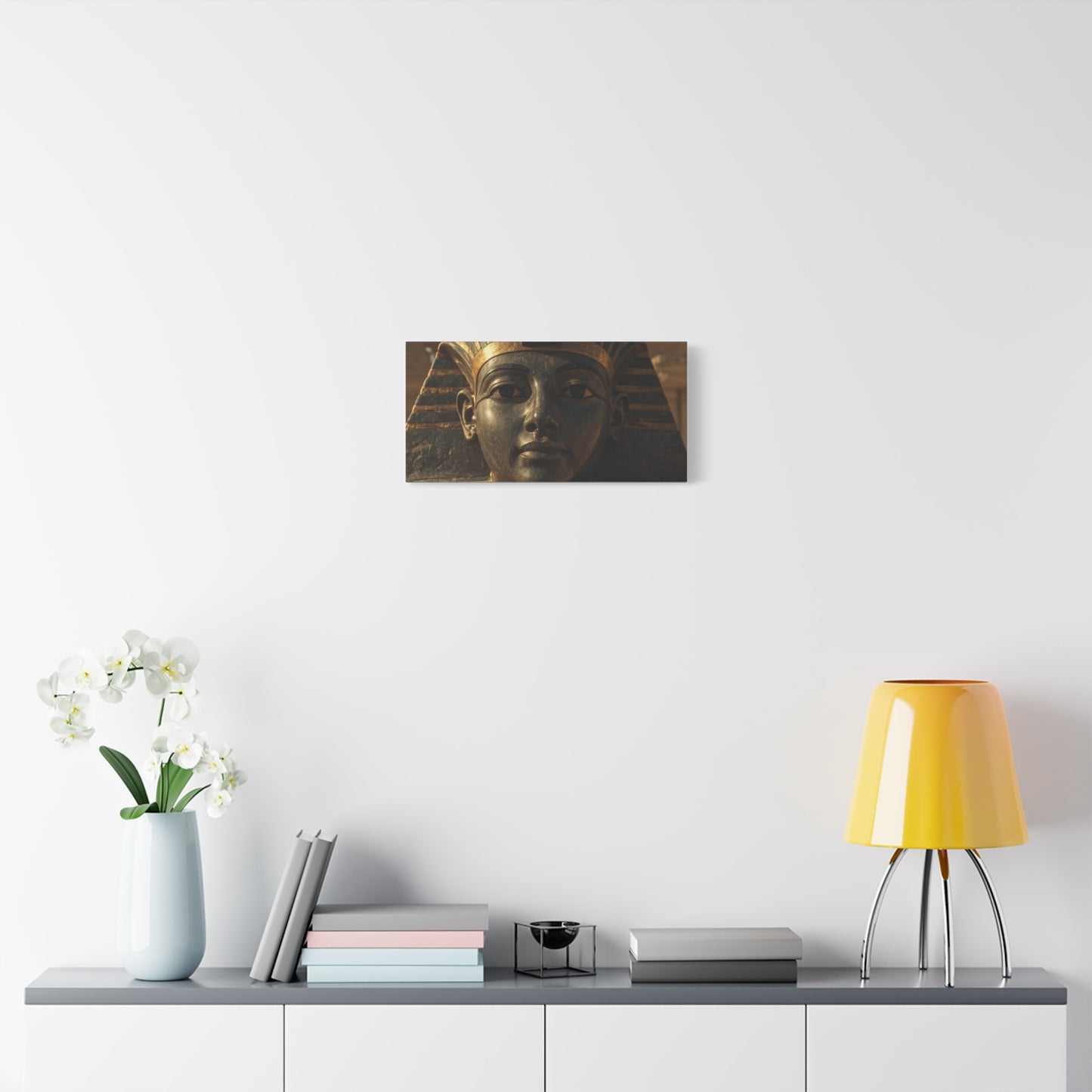 Egyptian Pharaoh Canvas Wall Art - Ancient Mask Portrait, Gold Bronze Tones - Matte Cotton Print, Traditional Historical Style - Living Room Wall Decor, Office Art Accent - Bedroom Home Decoration