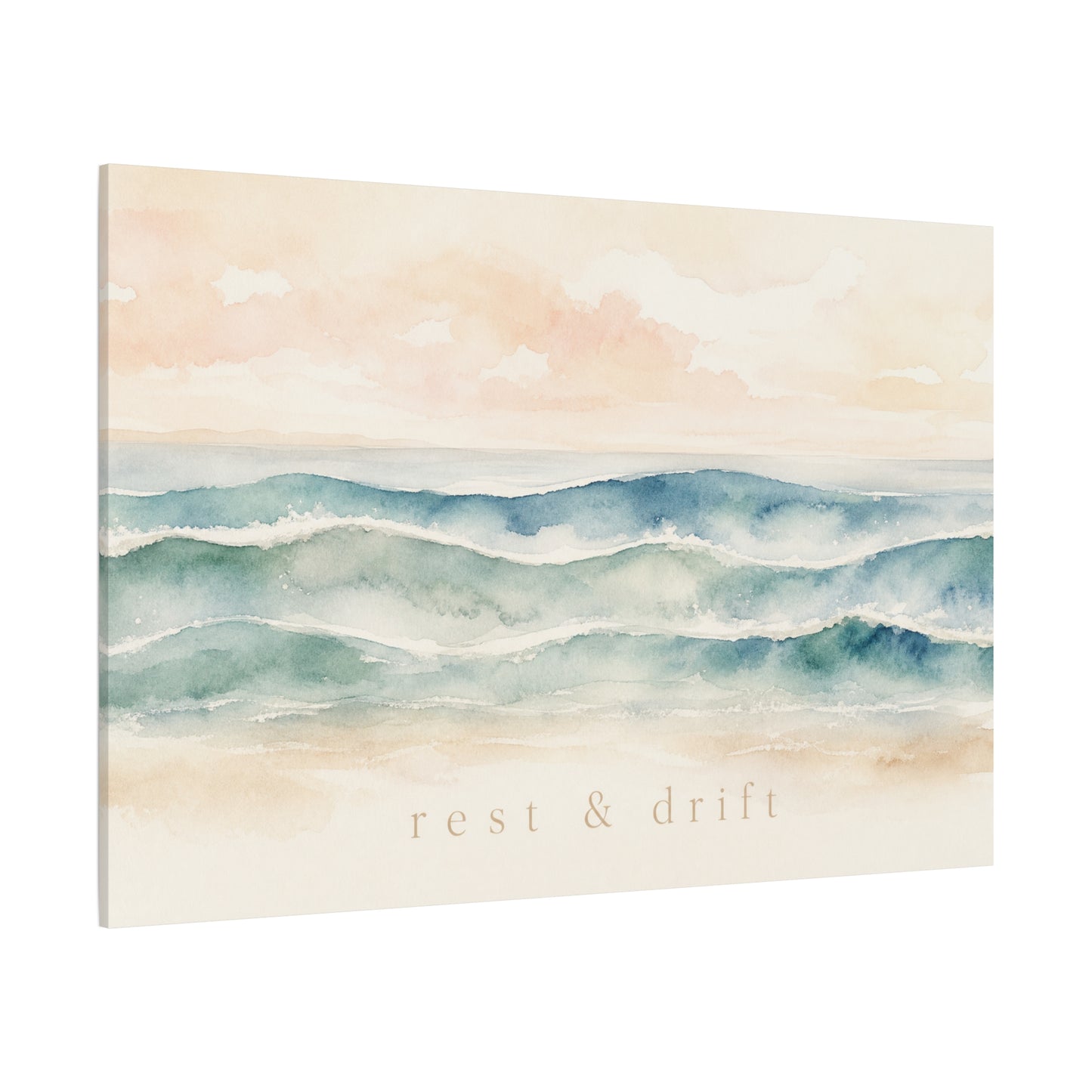 "Rest & Drift" Coastal Ocean Waves Canvas Wall Art - Watercolor Seascape Beach Decor - Serene Pastel Blue And Peach - Bedroom Home Decoration, Living Room Accent, Jellyfish Room Decor - Ready to Hang