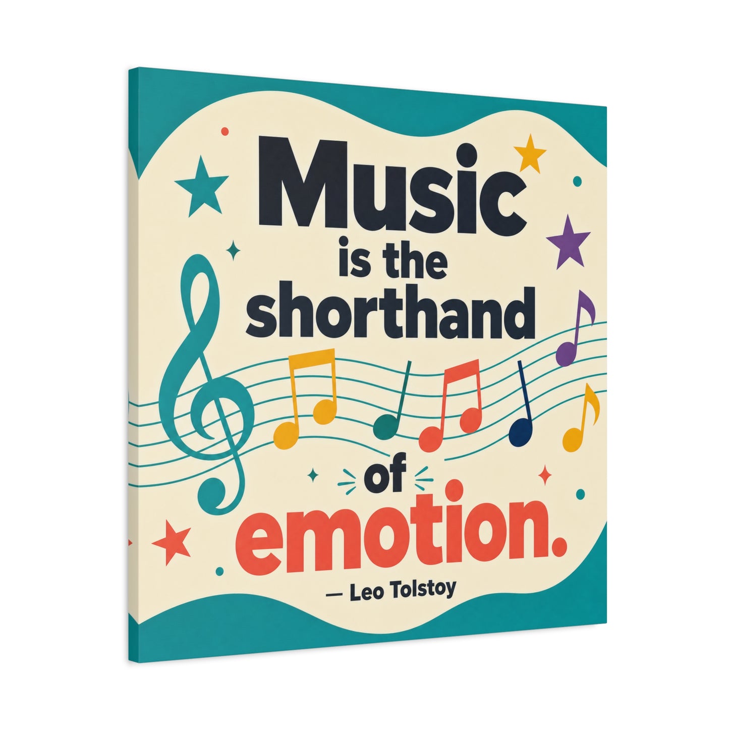 "Music Is The Shorthand Of Emotion." Leo Tolstoy Canvas Wall Art - Colorful Typography Quote Print, Music Teacher Classroom Decor, Kids Room Home Decoration, Modern Wall Hanging - Ready to Hang
