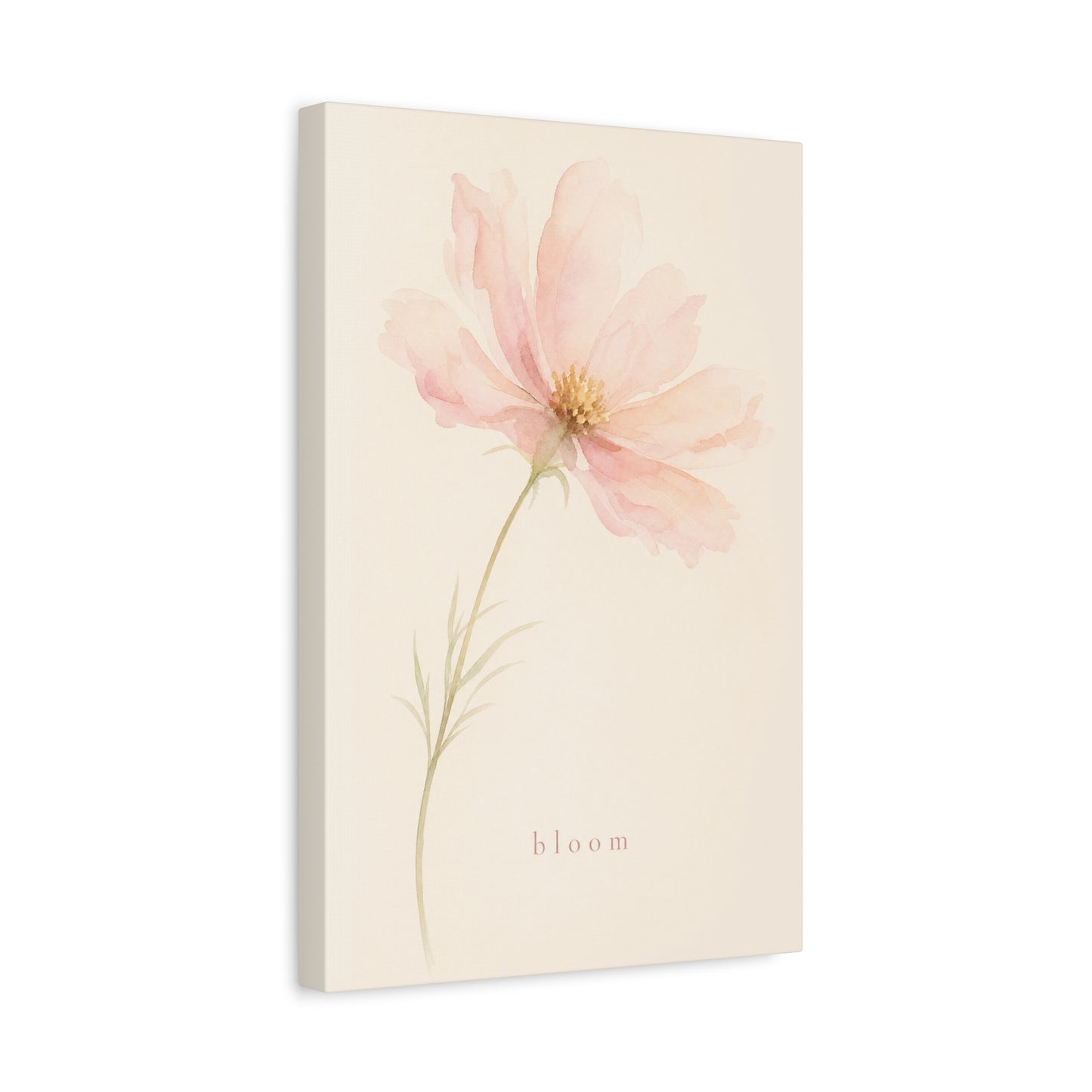 "Bloom" Pink Cosmos Flower Canvas Wall Art - Soft Watercolor Botanical Print, Blush Floral Home Decor, Minimalist Bedroom Wall Hanging, Living Room Decoration - Ready to Hang - Bedroom Home Decoration