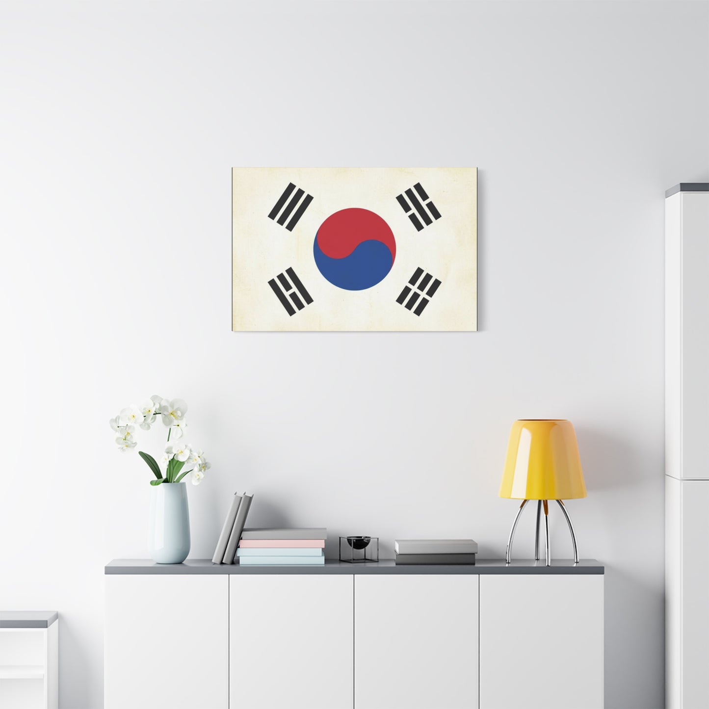 South Korea Flag Canvas Wall Art - Taegeukgi Korean Flag Print, Vintage Minimalist Neutral Decor - Living Room Wall Decor, Dorm Decoration - Bedroom Home Decoration - Modern Farmhouse Style