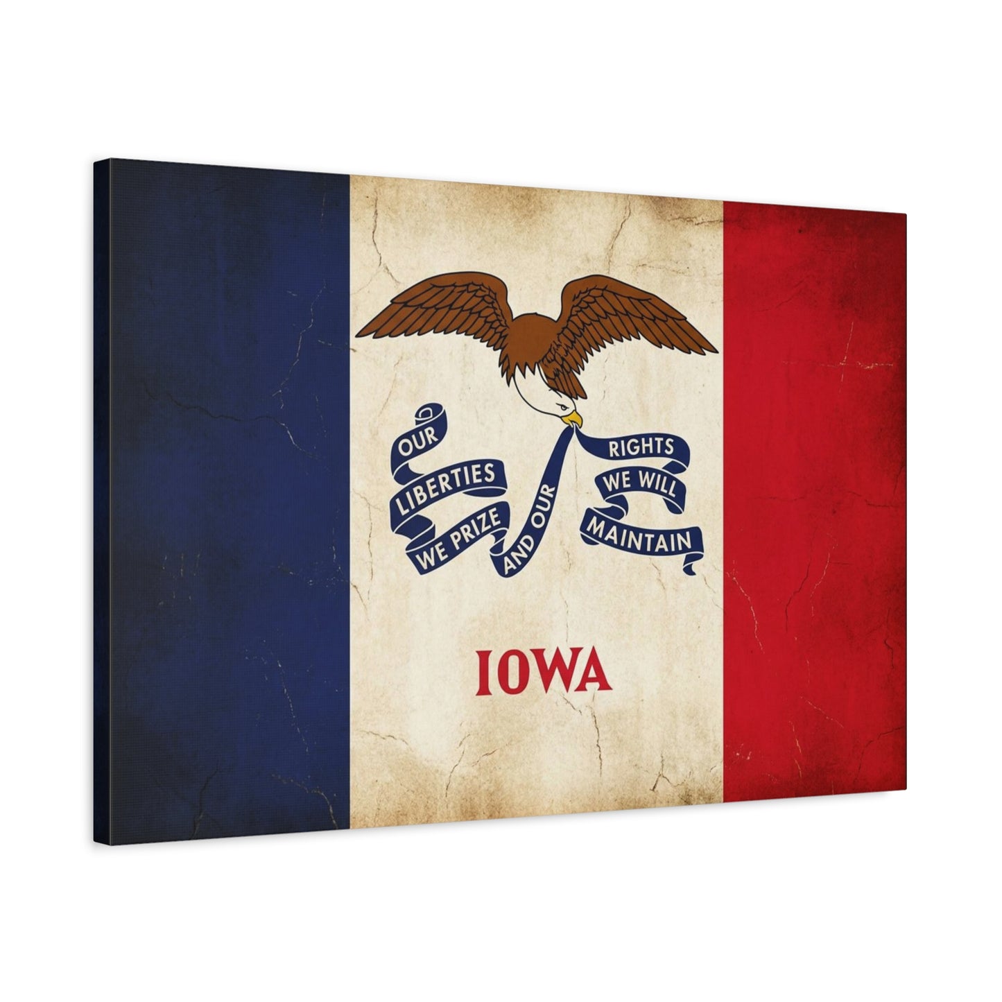 Iowa State Flag Canvas Wall Art - "Our Liberties We Prize And Our Rights We Will Maintain" Eagle Print - Vintage Patriotic Decor - Living Room Wall Decor, Office Art - Bedroom Home Decoration