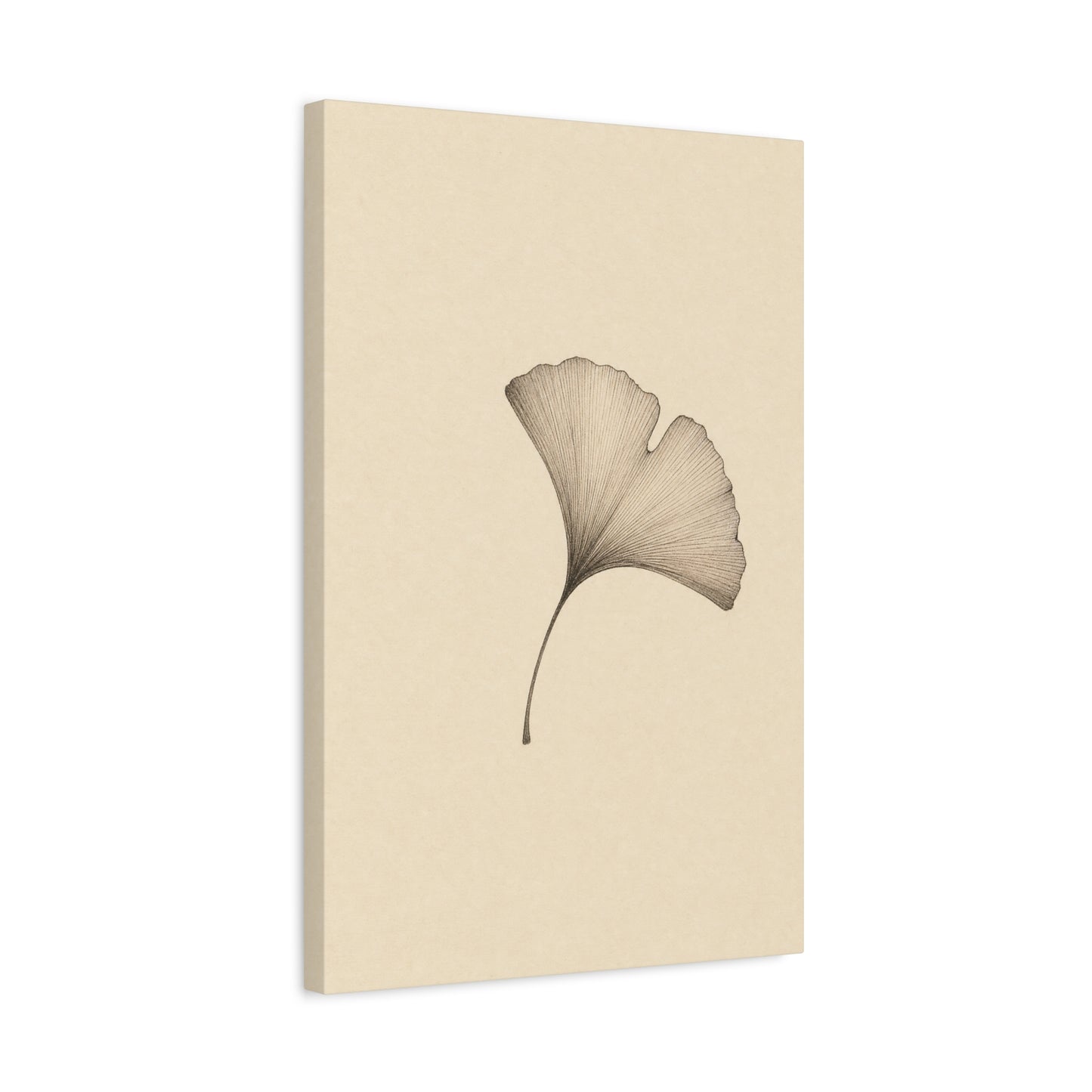 Ginkgo Leaf Canvas Wall Art - Minimalist Botanical Line Drawing, Neutral Beige Cotton Art Print - Contemporary Zen Style - Bedroom Wall Decor, Living Room Home Decoration - Bedroom Home Decoration