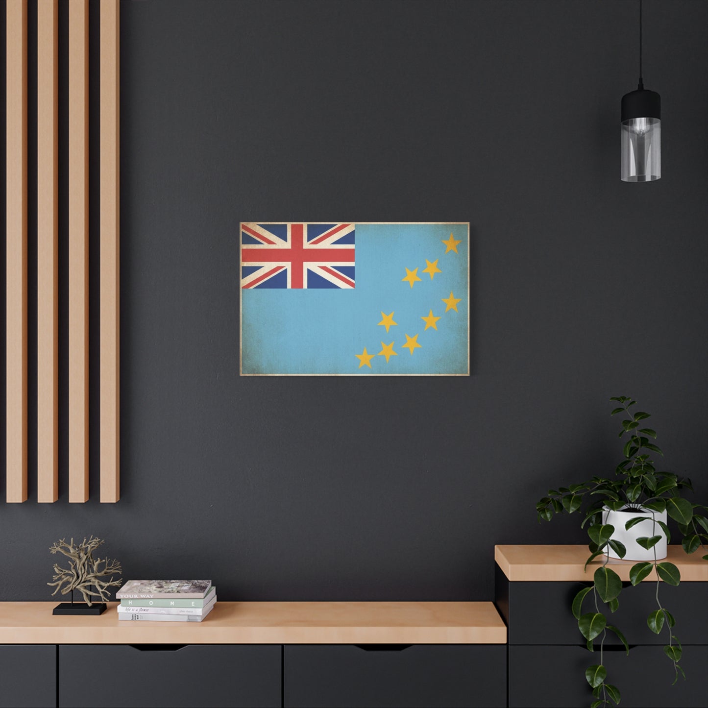 Tuvalu Flag Canvas Wall Art - Vintage National Flag Print, Blue Red Gold Patriotic Decor - Distressed Country Pride Style - Living Room Home Decoration - Living Room Wall Decor - Cozy Reading Nook Art