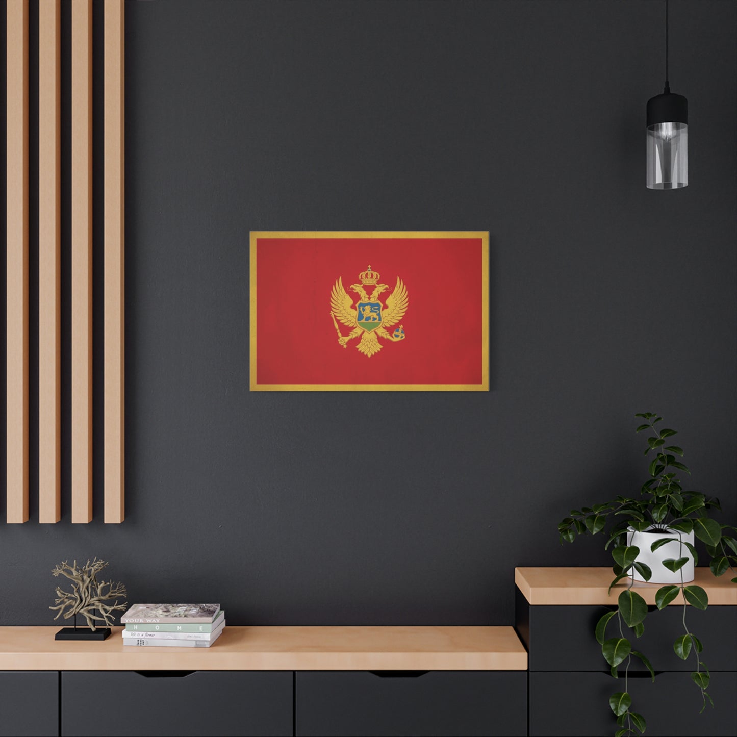 Montenegro Flag Canvas Wall Art - Red Gold Double Headed Eagle Crest Print - Vintage Heraldic Style, Living Room Wall Decor, Office Decoration - Ready to Hang - Bedroom Home Decoration - Ready to Hang