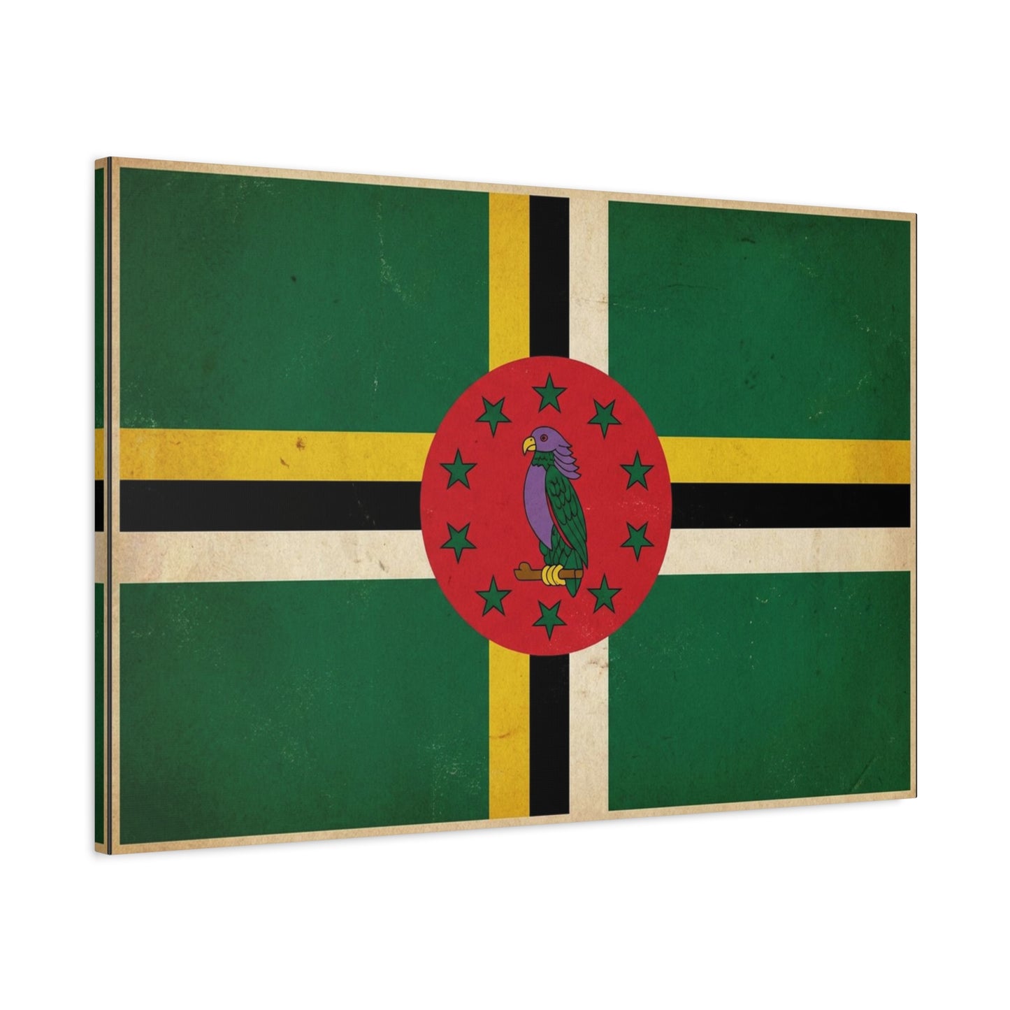 Dominica Flag Canvas Wall Art - Vintage Caribbean Nation Print, Distressed Green Red Sisserou Parrot Design - Traditional Island Decor - Living Room Wall Decor, Office Art - Bedroom Home Decoration