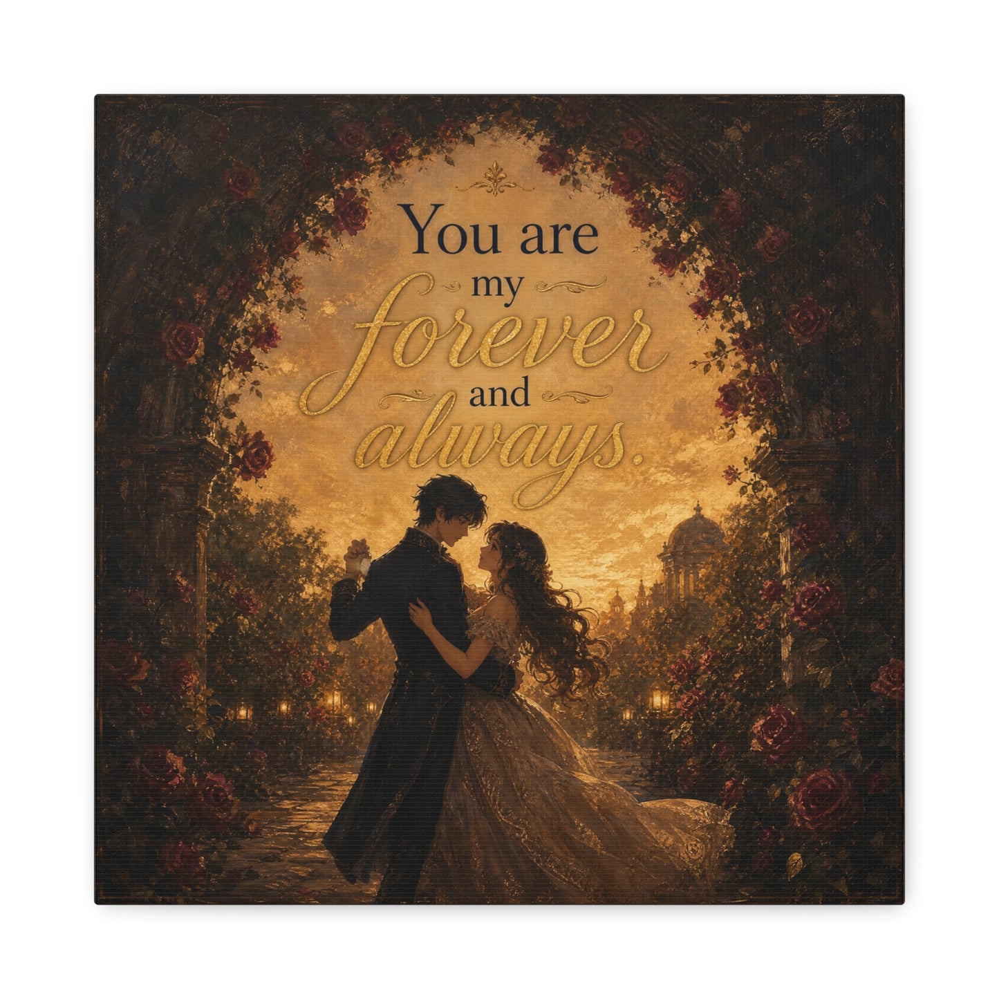 "You Are My Forever And Always." Romantic Couple Canvas Wall Art - Vintage Rose Arch Sunset Quote Print - Bedroom Home Decoration - Living Room Wall Decor - Bedroom Home Decoration - Ready to Hang