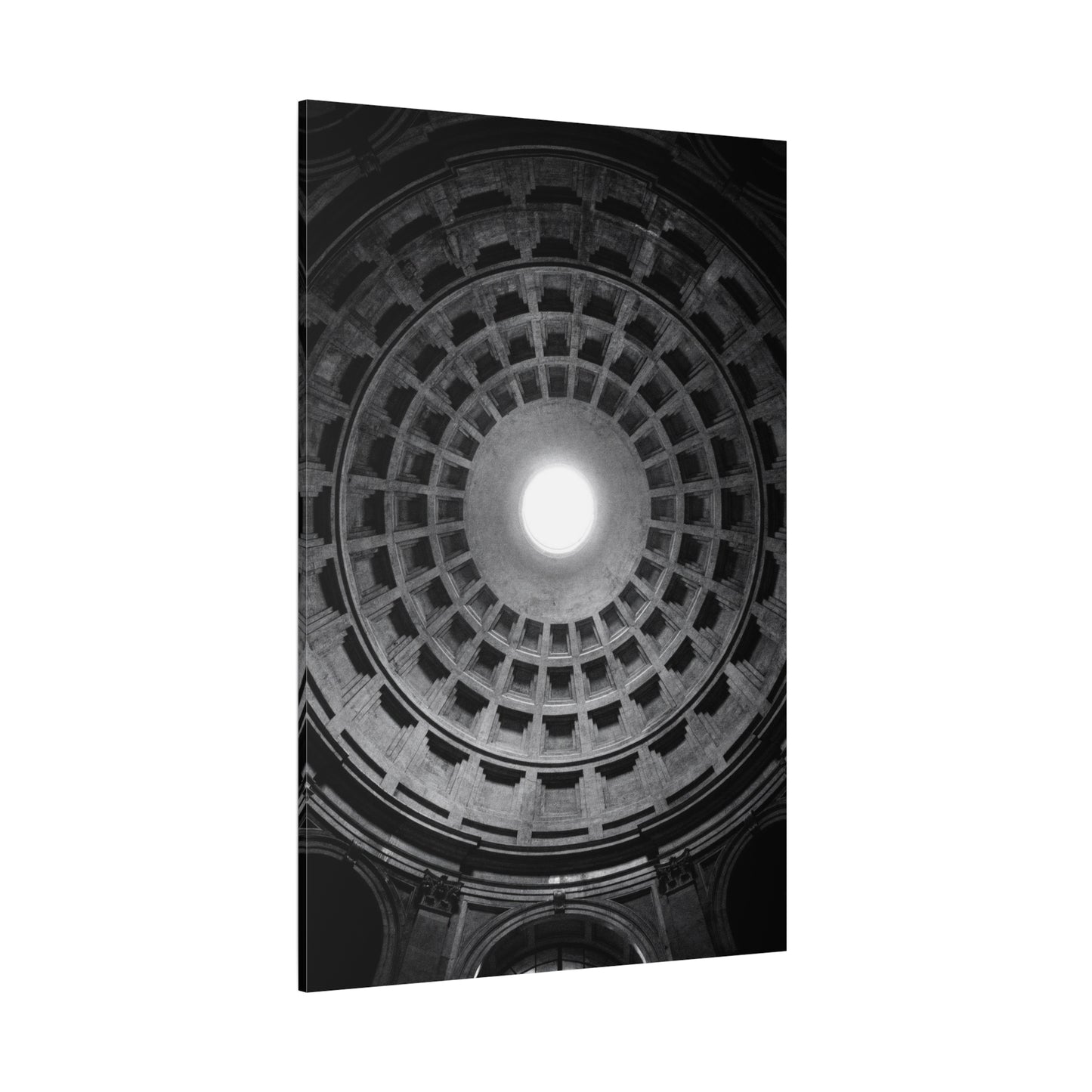 Pantheon Dome Canvas Wall Decor - Black And White Architectural Oculus Art Print - Modern Monochrome Cotton Print - Contemporary Living Room Accent, Bedroom Decoration, Office Interior