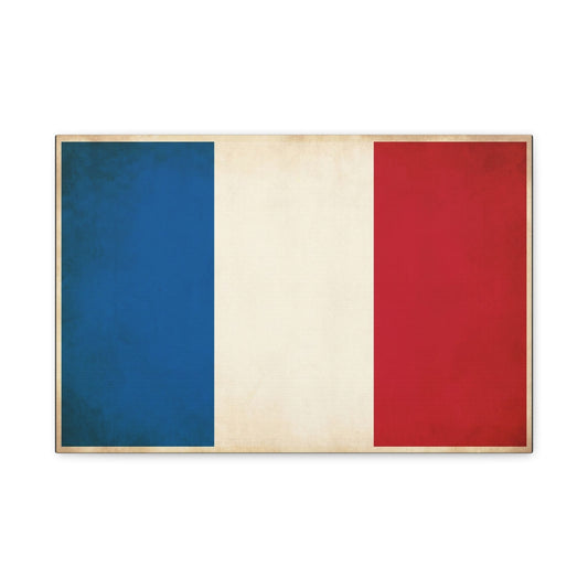 French Flag Canvas Wall Art - Vintage Tricolor France Print, Patriotic Minimalist Decor - Matte Cotton Look - Living Room Wall Decor, Office Accent - Bedroom Home Decoration - Bedroom Home Decoration