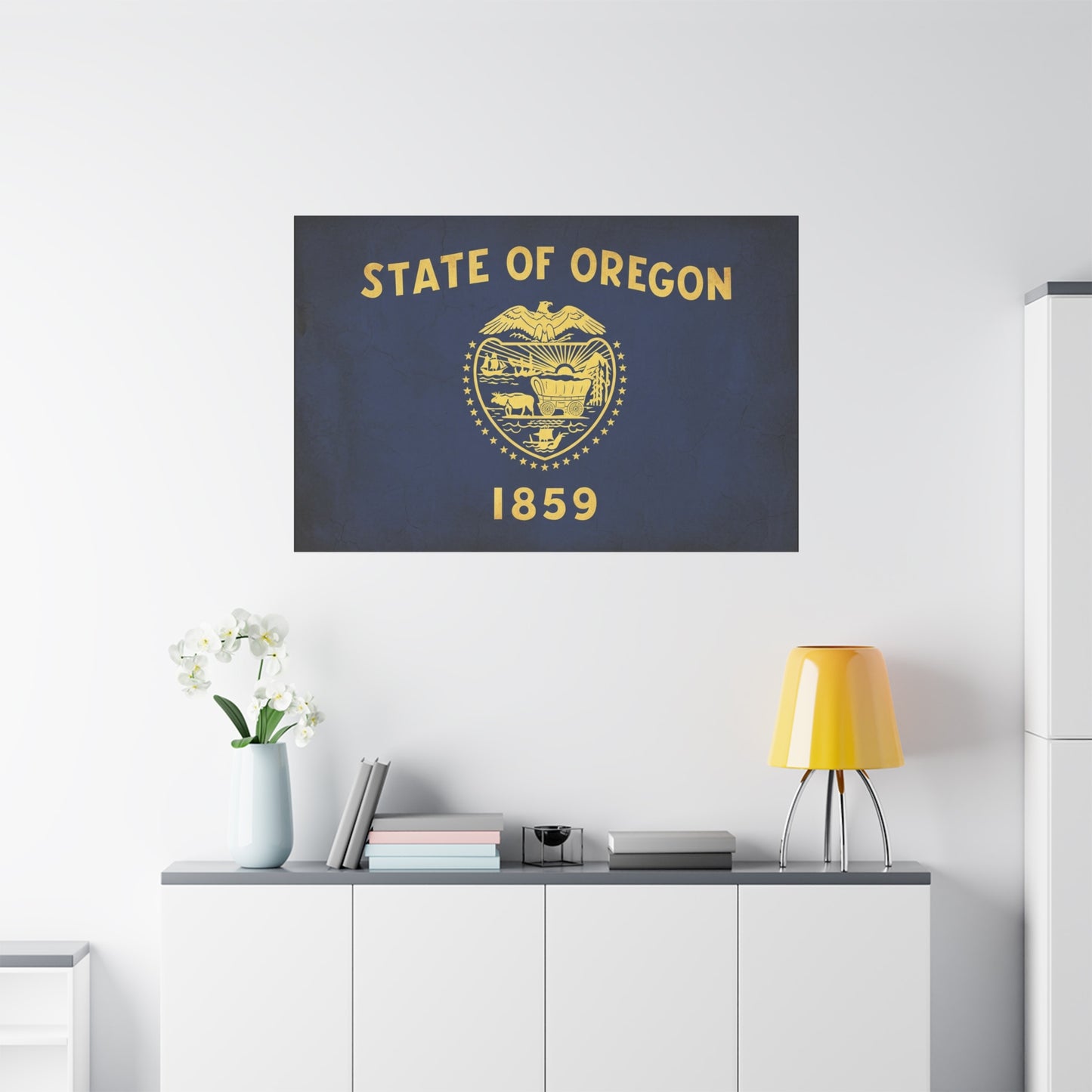 "State Of Oregon 1859" Flag Canvas Wall Art - Vintage State Seal Navy Gold Print - Typography Patriotic Decor - Living Room Wall Decor, Office Art - Bedroom Home Decoration - Bedroom Home Decoration