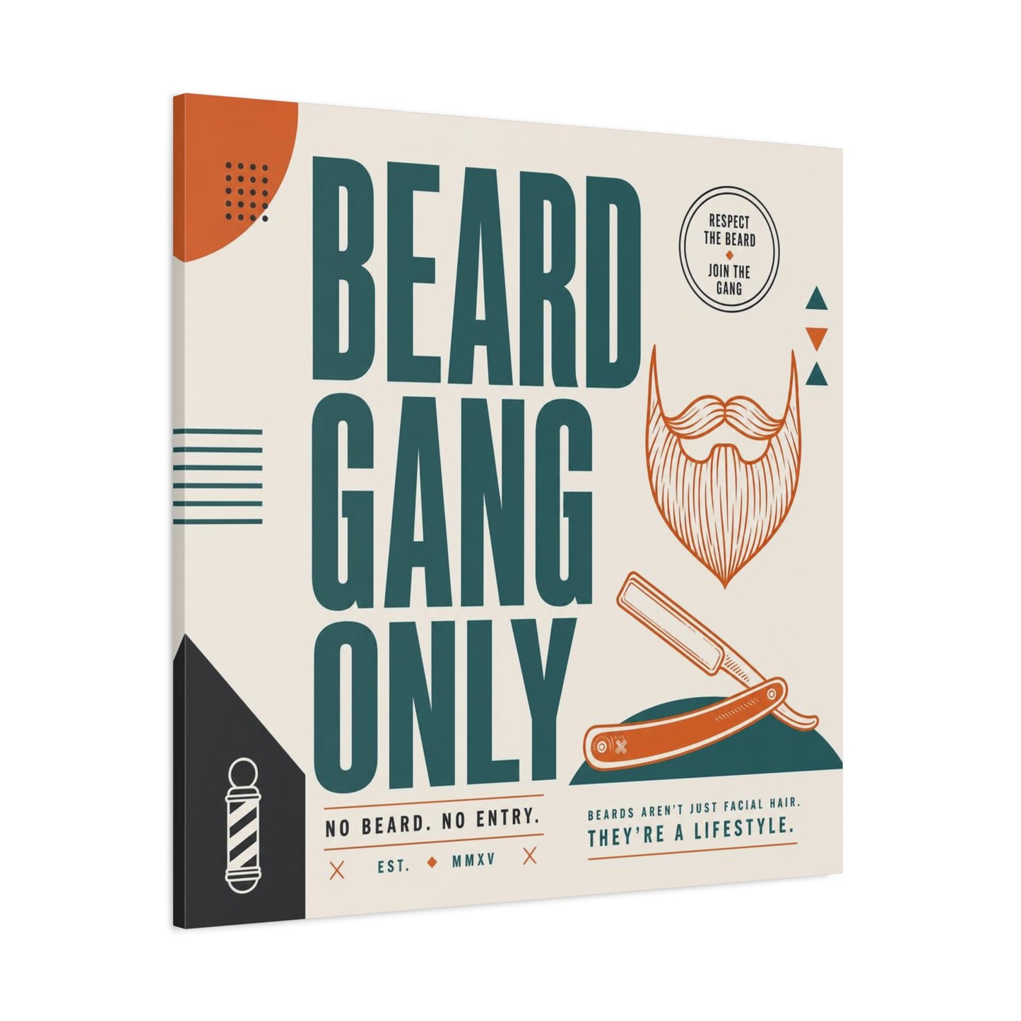 "Beard Gang Only" Typography Canvas Wall Art - Barber Beard Quote Print, Vintage Modern Style - Barbershop Wall Decor, Workspace Accent, Retro Illustration Canvas - Reception Area Decor