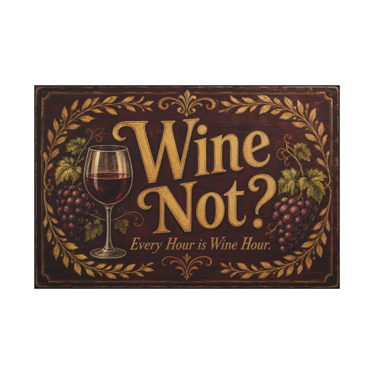 "Wine Not" Every Hour Is Wine Hour Canvas Wall Art - Rustic Vineyard Quote Decor - Vintage Decoration - Farmhouse Bar Accent - Ready to Hang - Pub Wall Art - Cocktail Lounge Decor - Matte Finish Print