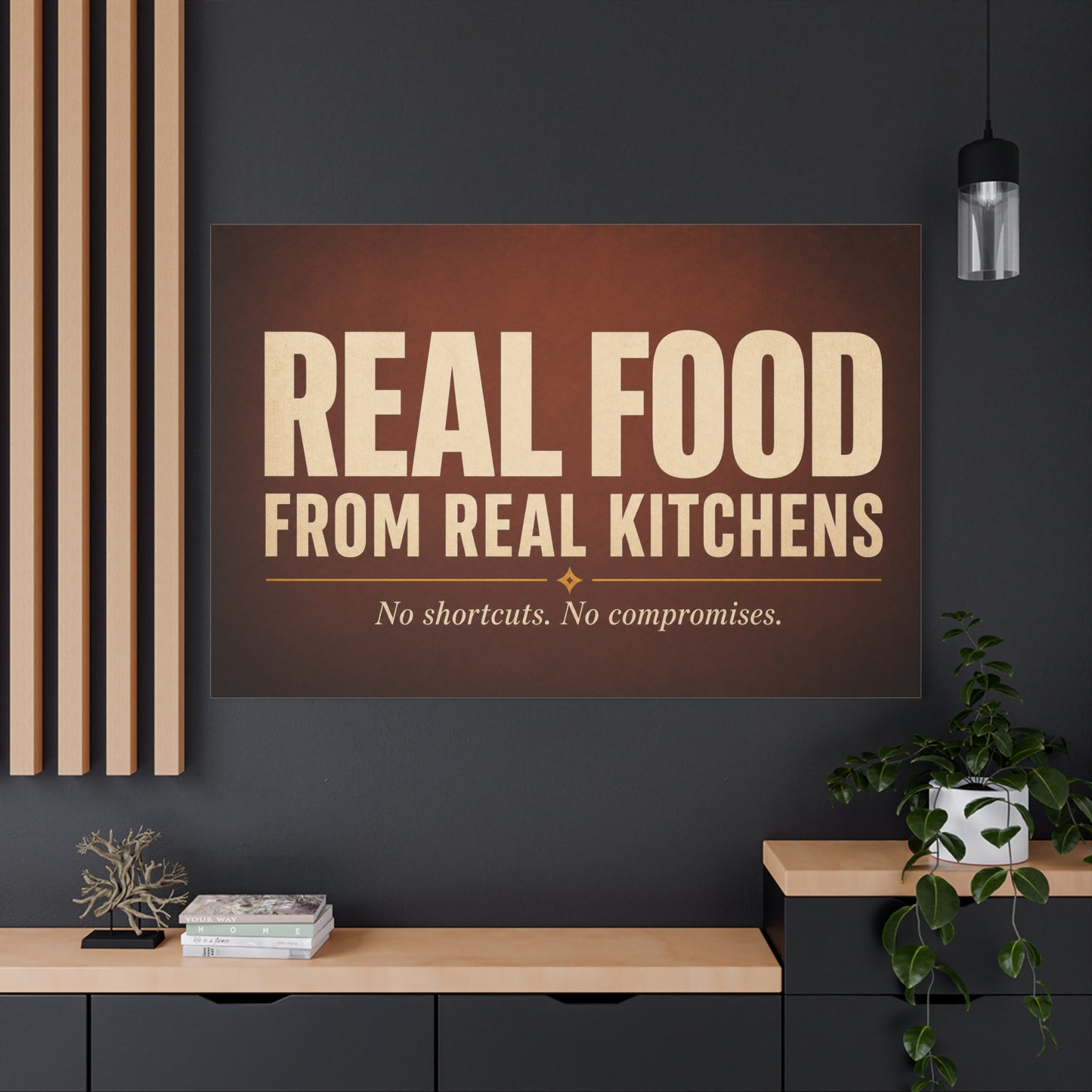 "Real Food From Real Kitchens" Typography Canvas Wall Art - Rustic Kitchen Quote Decor, Vintage Brown Minimalist Sign - Farmhouse Dining Room Decoration - Living Room Wall Decor - Ready to Hang