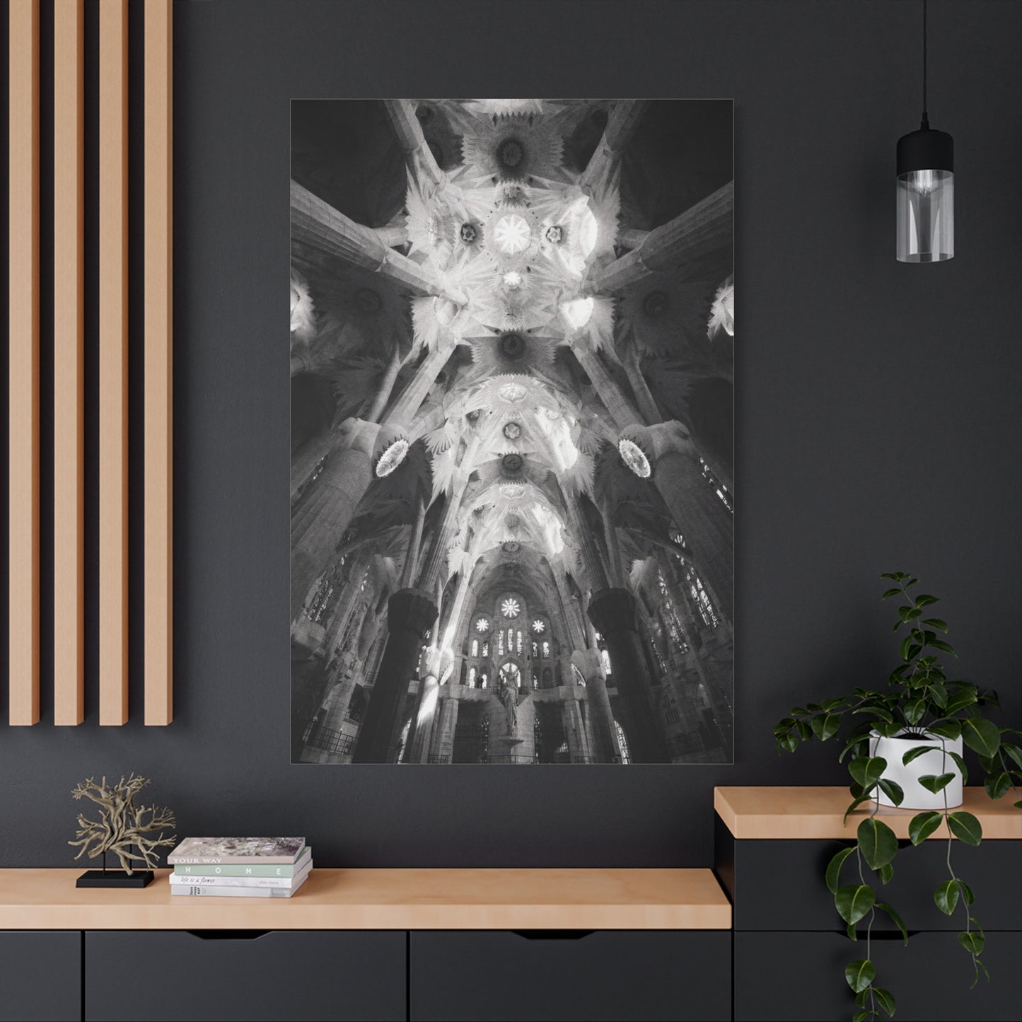 Sagrada Familia Cathedral Interior Canvas Wall Art - Black And White Architectural Art Print, Gothic Ceiling Columns, Contemporary Wall Decor For Living Room Office - Bedroom Home Decoration