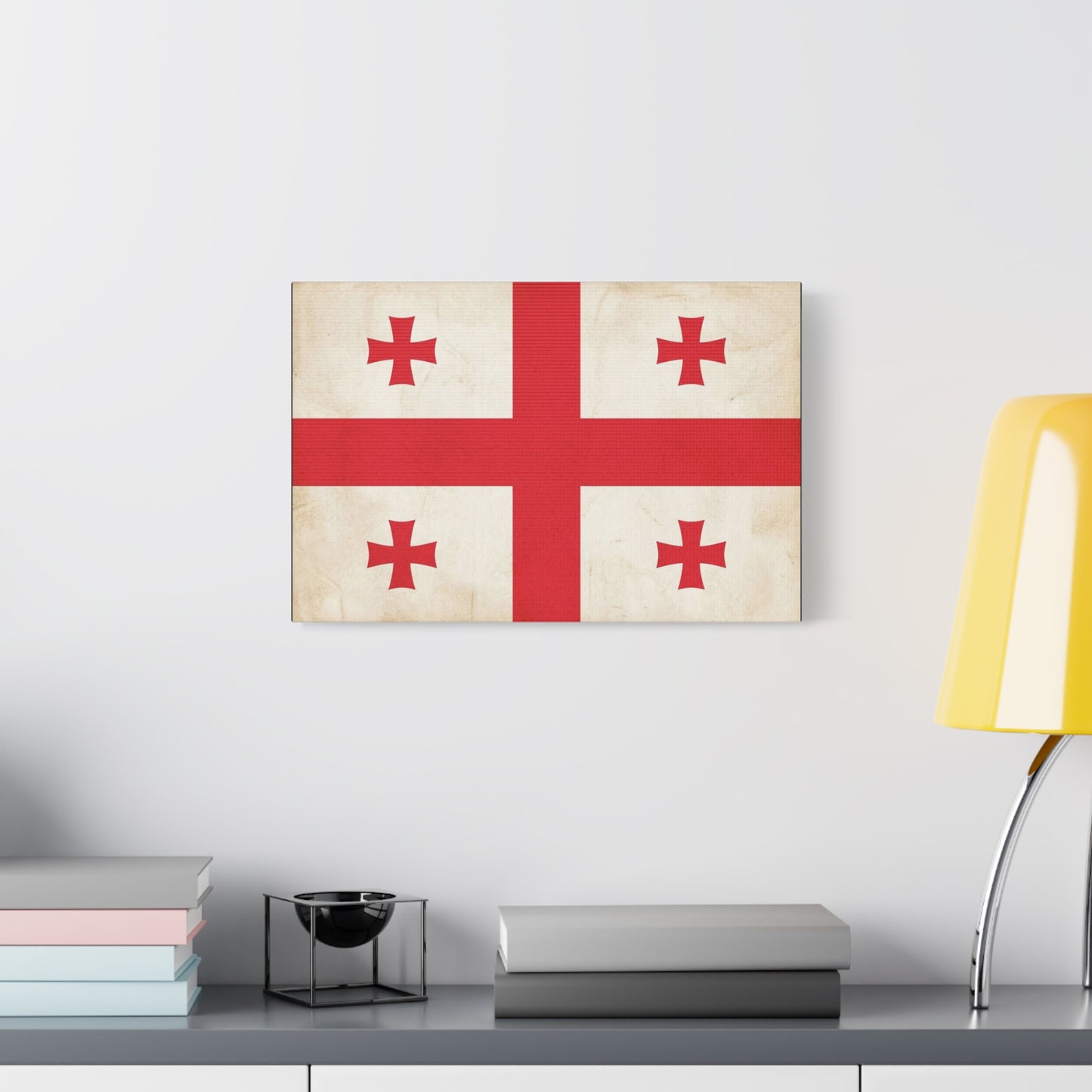 Georgia Flag Canvas Wall Art - Vintage Georgian Cross Flag Print, Patriotic Heritage Decor - Matte Cotton Artwork - Living Room Wall Decor, Office Accent - Bedroom Home Decoration - Ready to Hang