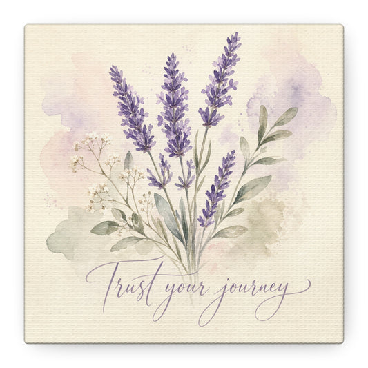 "Trust Your Journey" Lavender Canvas Wall Art - Watercolor Botanical Floral Decor - Soft Purple Sage Green Bouquet, Inspirational Bedroom Wall Decor, Farmhouse Office Home Decoration - Ready to Hang