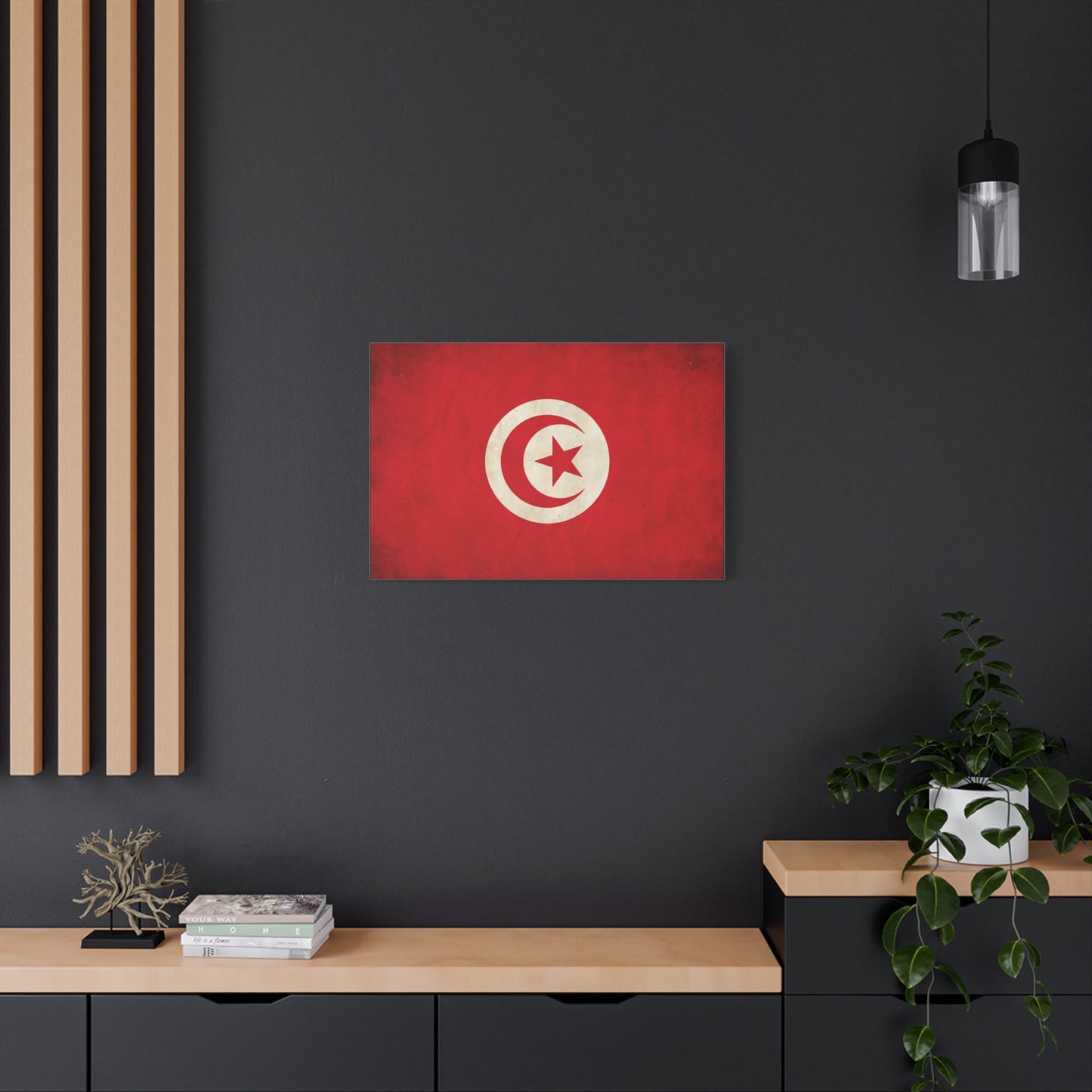 Tunisia Flag Canvas Wall Art - Vintage Red Crescent Star Print, Patriotic Country Decor - Matte Cotton Artwork - Living Room Wall Decor - Bedroom Home Decoration - Bedroom Home Decoration