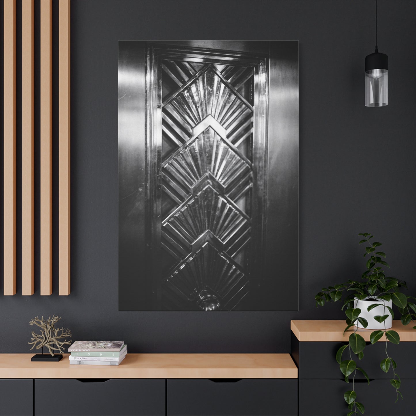 Art Deco Door Art Print Canvas Print - Geometric Black And White Architectural Panel - Monochrome Modern Interior Picture - Hallway Decor, Home Office Accent, Minimalist Design - Office Wall Art