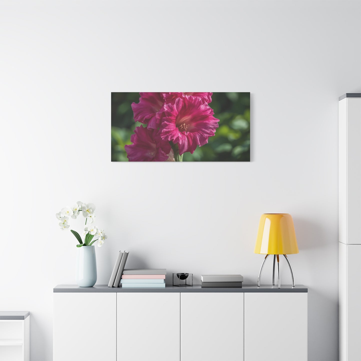 Magenta Gladiolus Flower Canvas Wall Art - Floral Botanical Close Up Art Print - Soft Light, Matte Cotton Canvas - Contemporary Bedroom Decor, Living Room Wall Decor, Office Accent - Ready to Hang
