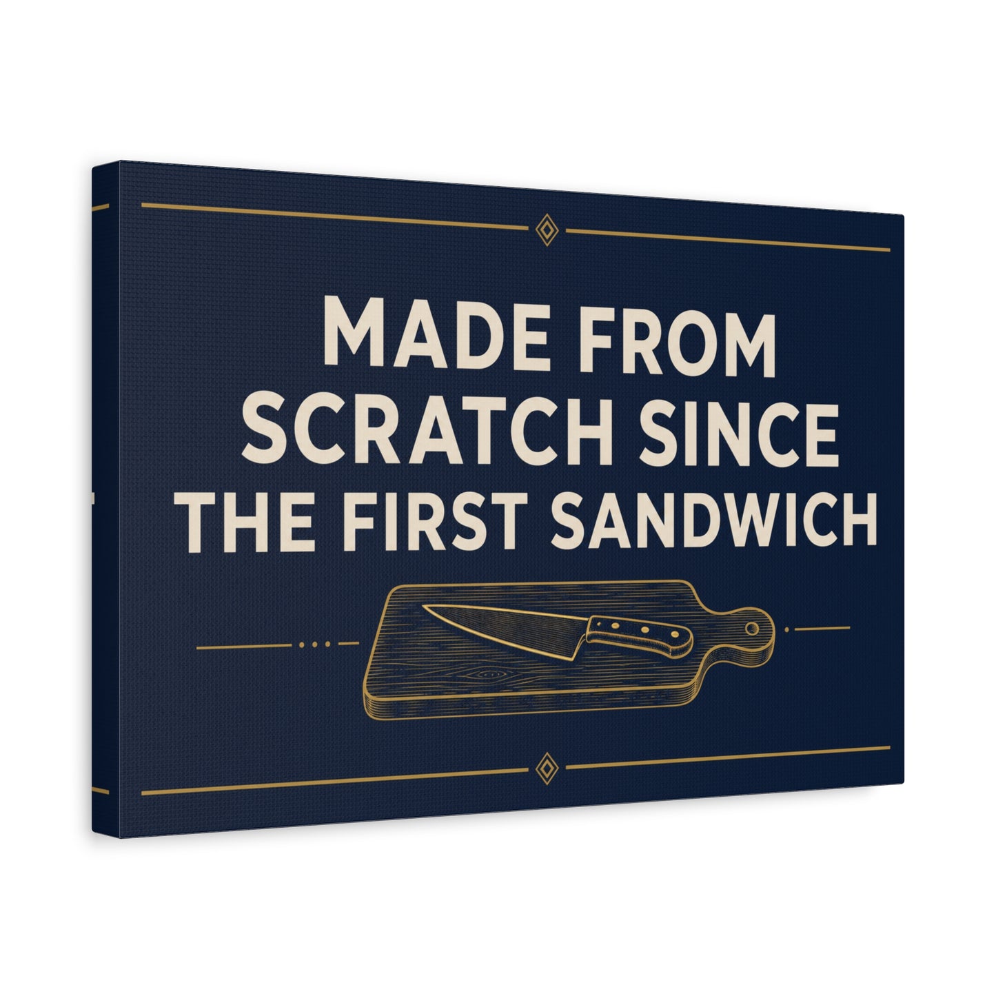 "Made From Scratch Since The First Sandwich" Canvas Wall Art - Quote Print, Navy And Gold Typography, Cutting Board Knife Illustration, Farmhouse Decor - Deli Wall Decor - Sandwich Shop Sign