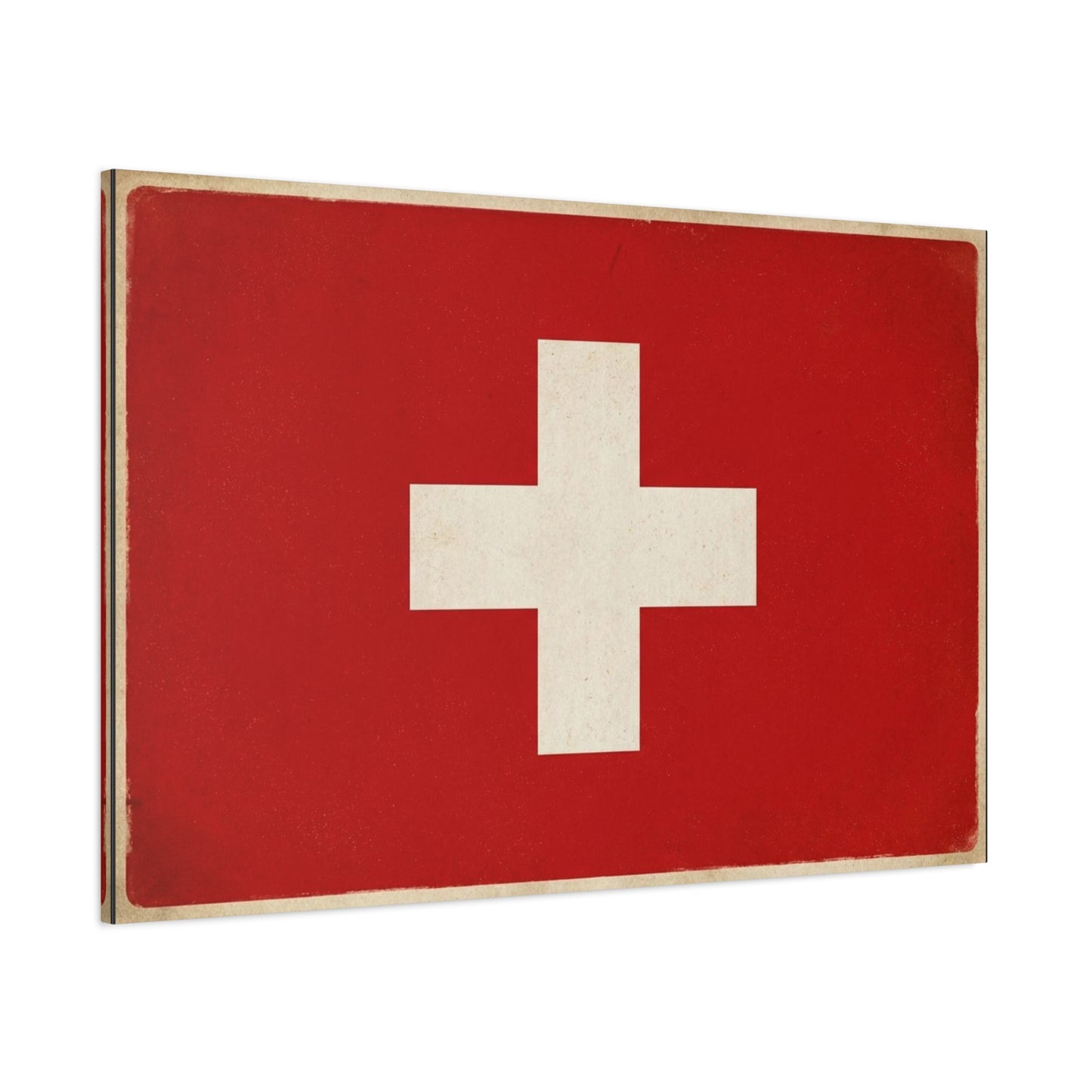 Swiss Flag Canvas Wall Art - Vintage Red White Cross Print, Patriotic Minimalist Decor - Rustic Travel Style - Living Room Wall Decor, Office Art - Bedroom Home Decoration - Bedroom Home Decoration