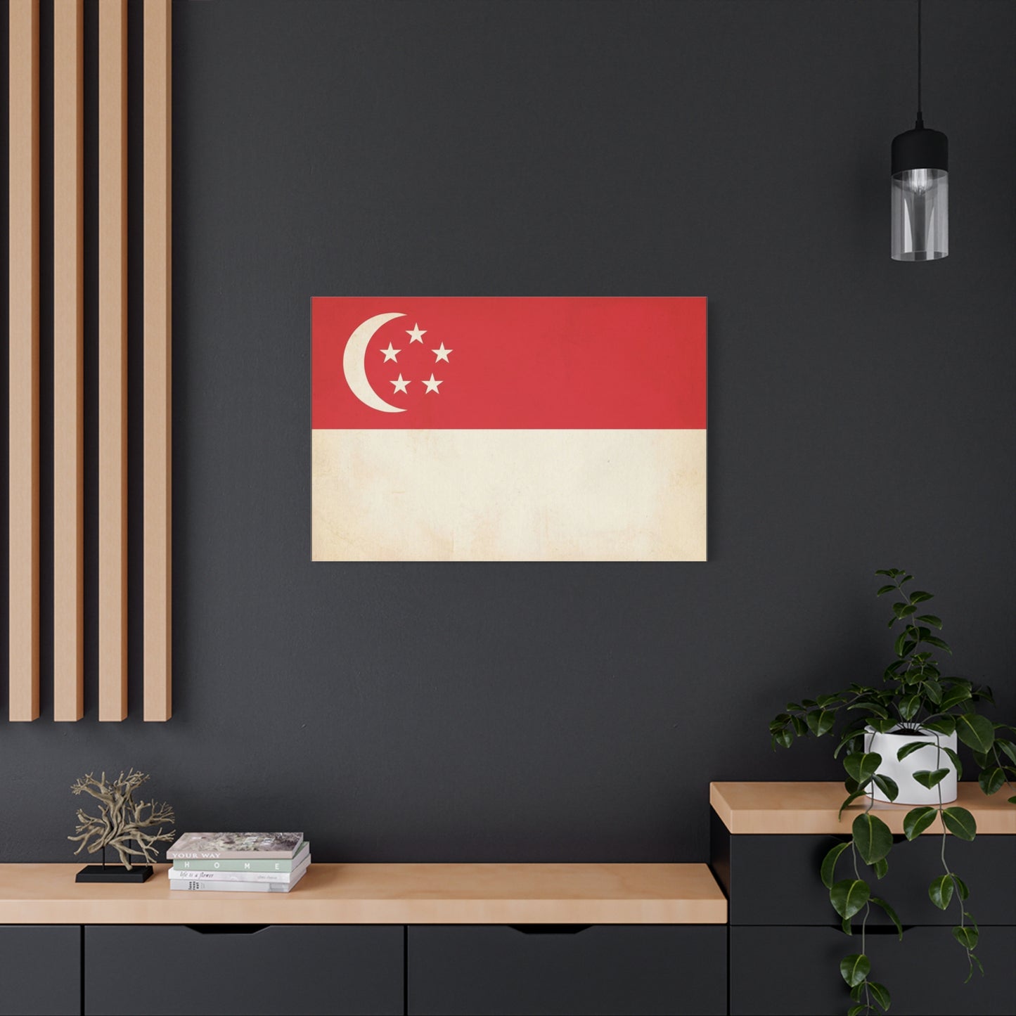 Singapore Flag Canvas Wall Art - Vintage Crescent And Five Stars National Print - Red And White Heritage Decor - Living Room Wall Decor, Office Art - Bedroom Home Decoration - Bedroom Home Decoration