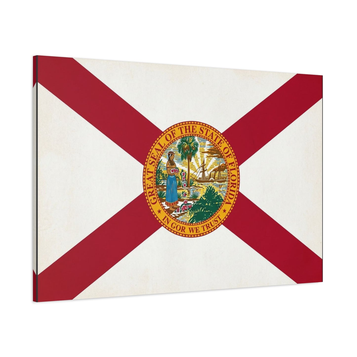 "Great Seal Of The State Of Florida In God We Trust" Florida Flag Canvas Wall Art - Vintage State Pride Decor, Red White Banner Print, Living Room Home Decoration - Office Wall Art - Ready to Hang