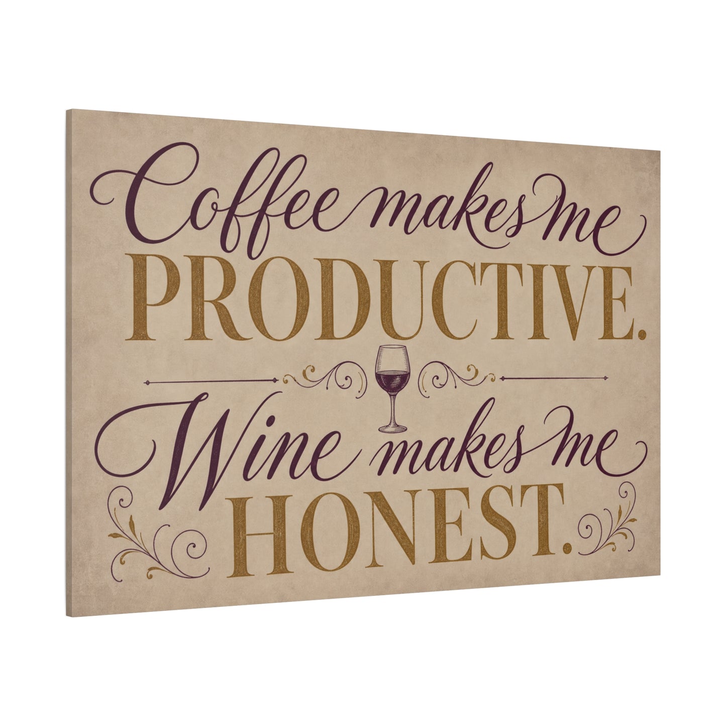 "Coffee Makes Me Productive. Wine Makes Me Honest." Canvas Wall Art - Vintage Typography Decor - Rustic Neutral Quote Print - Bar Cart Accent - Office Wall Art - Coffee Shop Decor - Espresso Bar Sign