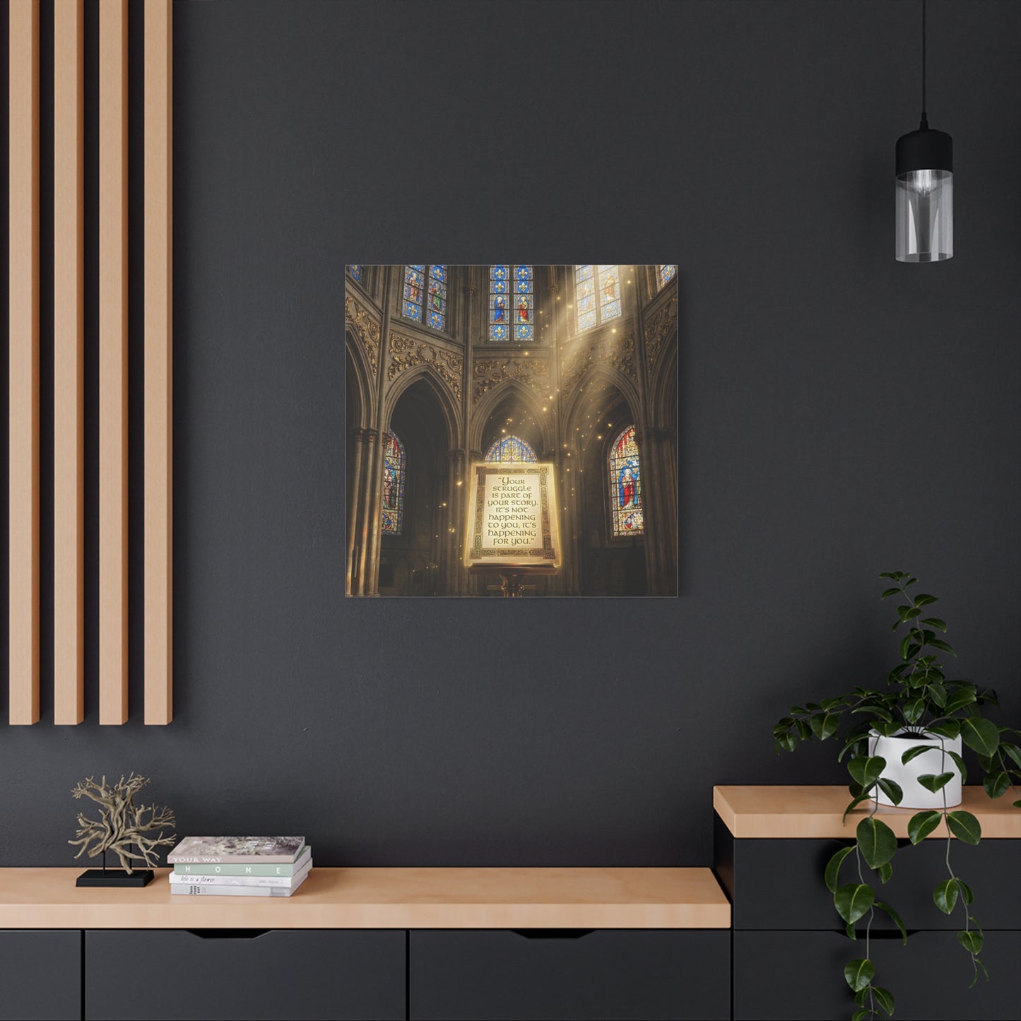 "Your Struggle Is Part Of Your Story" Canvas Wall Art - Gothic Cathedral Stained Glass Inspirational Quote Print - Matte Cotton Decor - Living Room Bedroom Office Christian Home Decoration