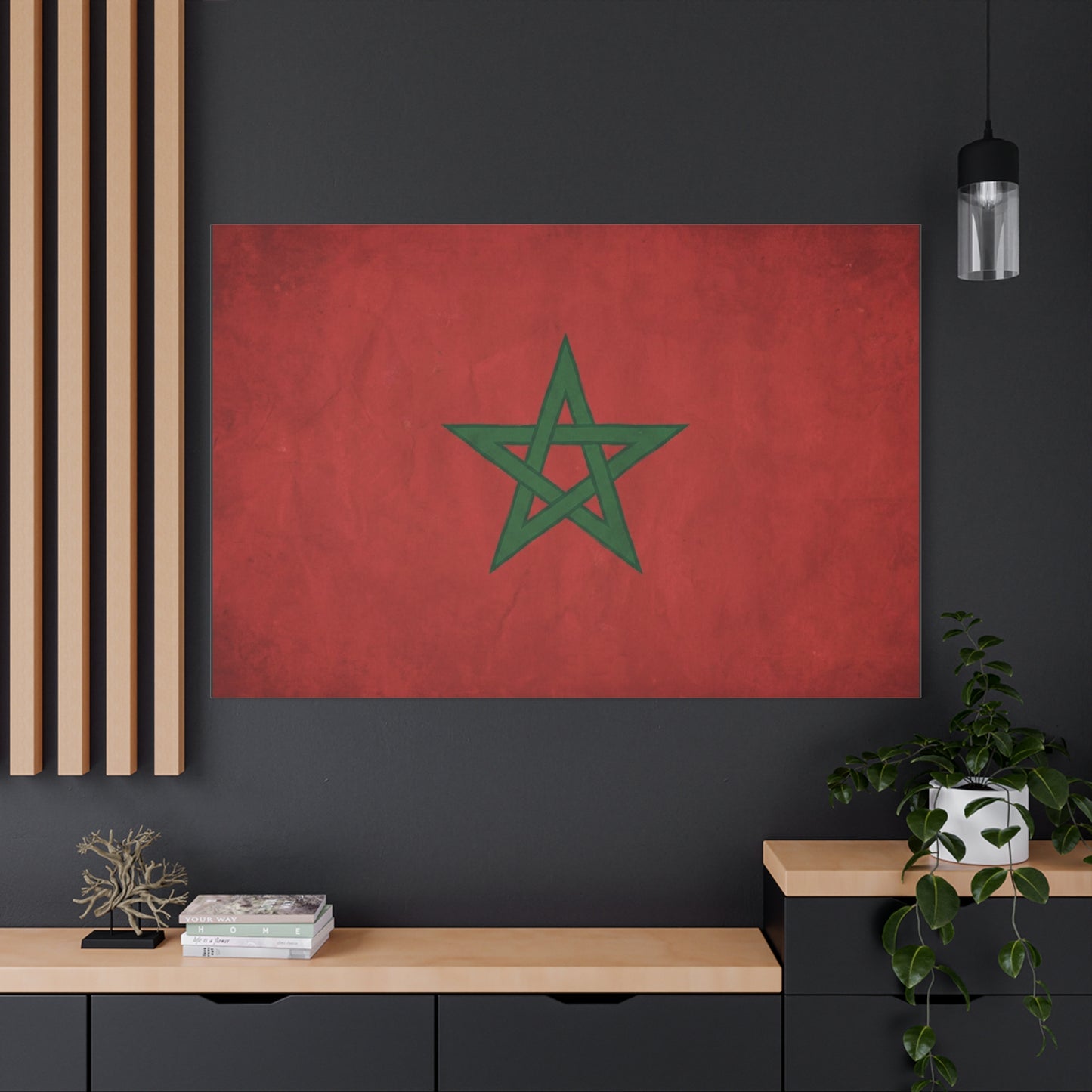 Morocco Flag Canvas Wall Art - Moroccan Red Green Pentagram Print, Vintage Textured National Decor - Modern Cultural Style - Living Room Wall Decor, Bedroom Home Decoration - Bedroom Home Decoration