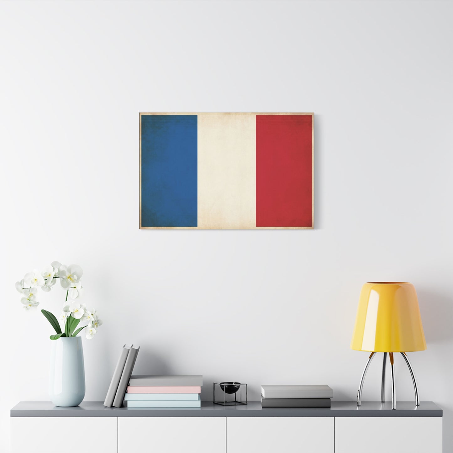 French Flag Canvas Wall Art - Vintage Tricolor France Print, Patriotic Minimalist Decor - Matte Cotton Look - Living Room Wall Decor, Office Accent - Bedroom Home Decoration - Bedroom Home Decoration