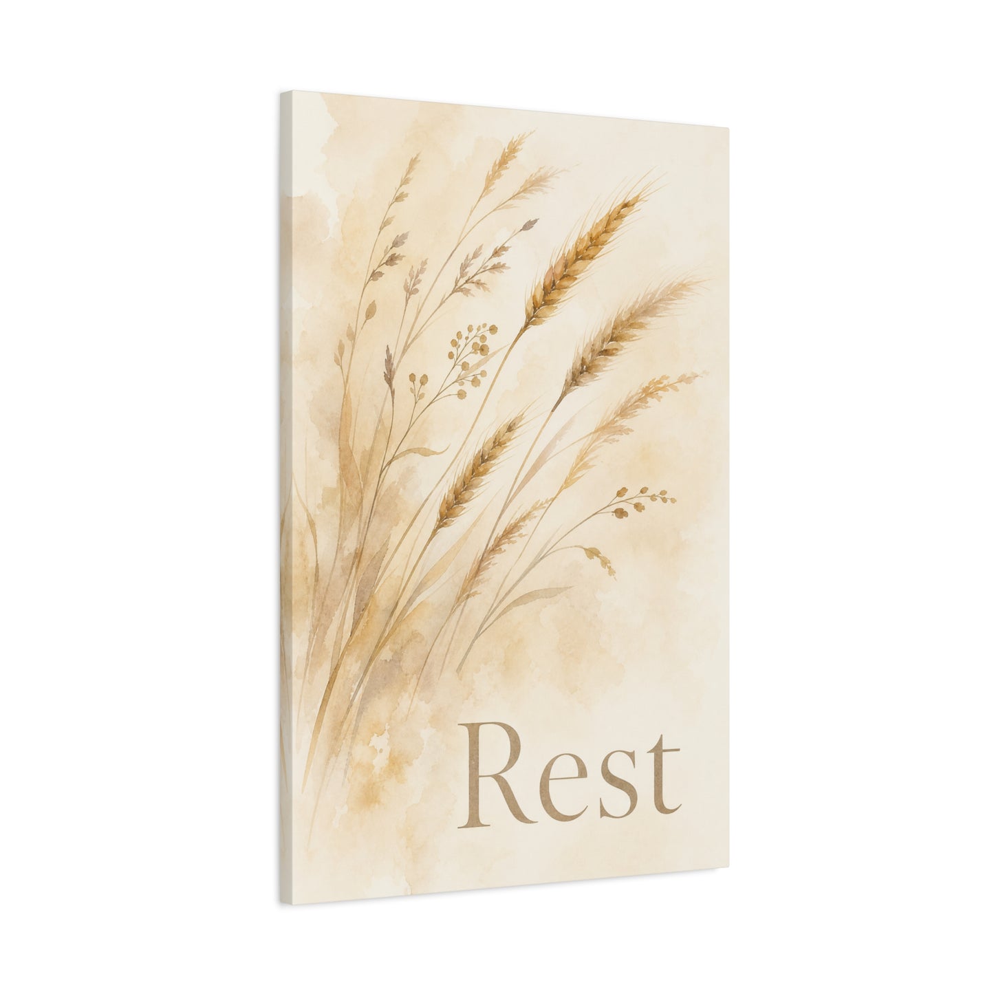 "Rest" Botanical Canvas Wall Art - Neutral Wheat Grass Watercolor Print - Minimalist Beige Farmhouse Decor - Bedroom Wall Hanging - Living Room Home Decoration - Meditation Space Accent