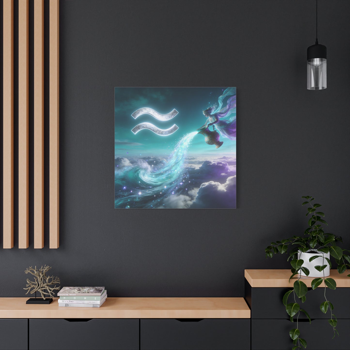 Aquarius Zodiac Canvas Wall Art - Celestial Water Bearer Fantasy Illustration, Matte Canvas Print - Mystical Blue Purple Decor, Bedroom Home Decoration, Office Wall Art - Bedroom Home Decoration