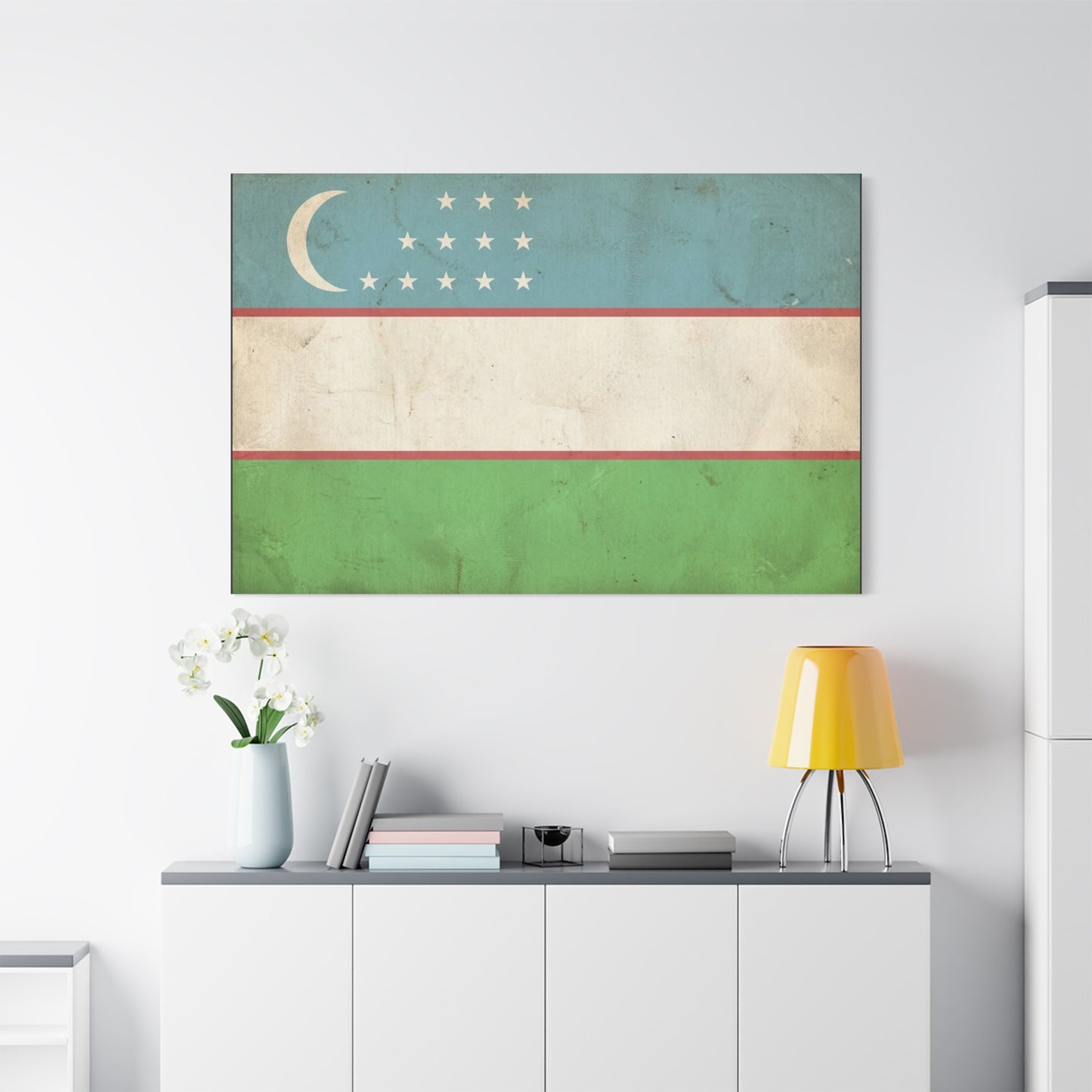 Uzbekistan Flag Canvas Wall Art - Vintage Uzbek Flag Print, Distressed Patriotic Decor - Cotton Canvas Look - Traditional Style - Living Room Wall Decor - Bedroom Home Decoration - Ready to Hang