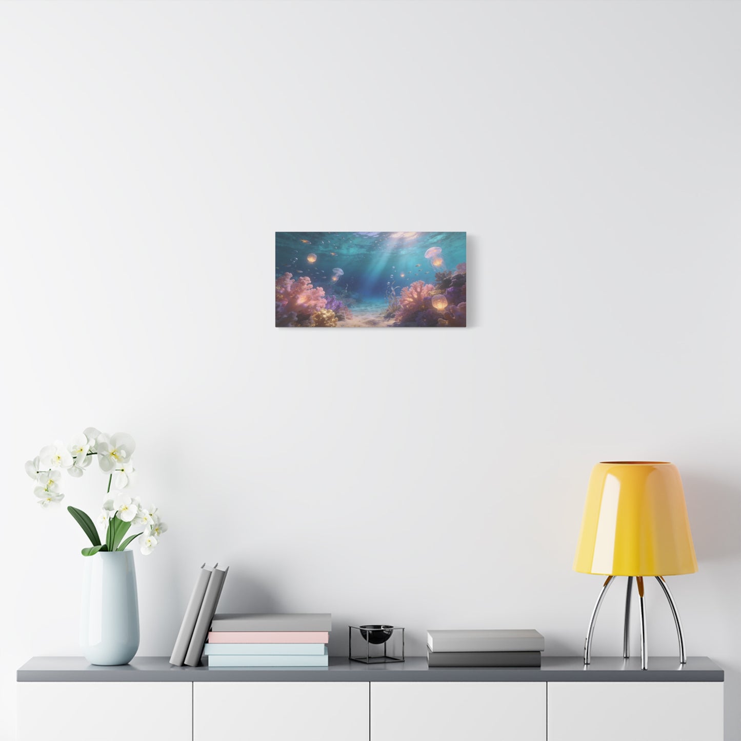 Underwater Jellyfish Canvas Wall Art - Glowing Coral Reef Ocean Scene, Dreamy Seascape Canvas Print - Contemporary Coastal Style - Living Room Wall Decor, Bedroom Home Decoration - Ready to Hang