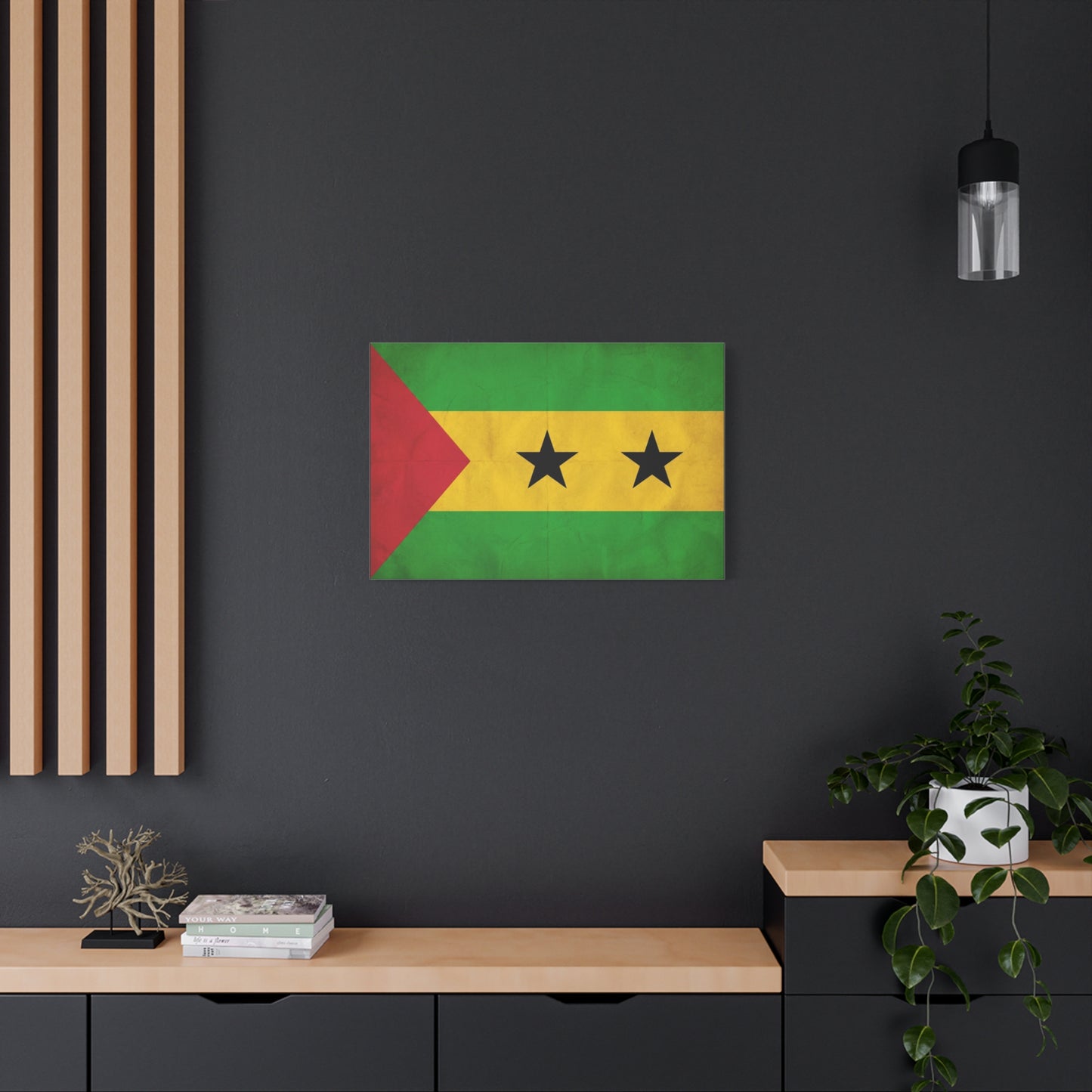 Sao Tome And Principe Flag Canvas Wall Art - National Pride Decor, Vintage Country Banner Print - Green Yellow Red Two Star Design - Living Room Wall Decor - Bedroom Home Decoration - Ready to Hang