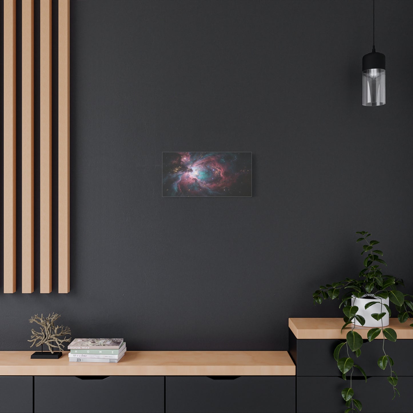 Cosmic Nebula Canvas Wall Art - Abstract Galaxy Space Cloud Canvas Print - Teal Pink Gold Celestial Swirl - Contemporary Panoramic Wall Decor - Living Room Bedroom Office Accent - Ready to Hang