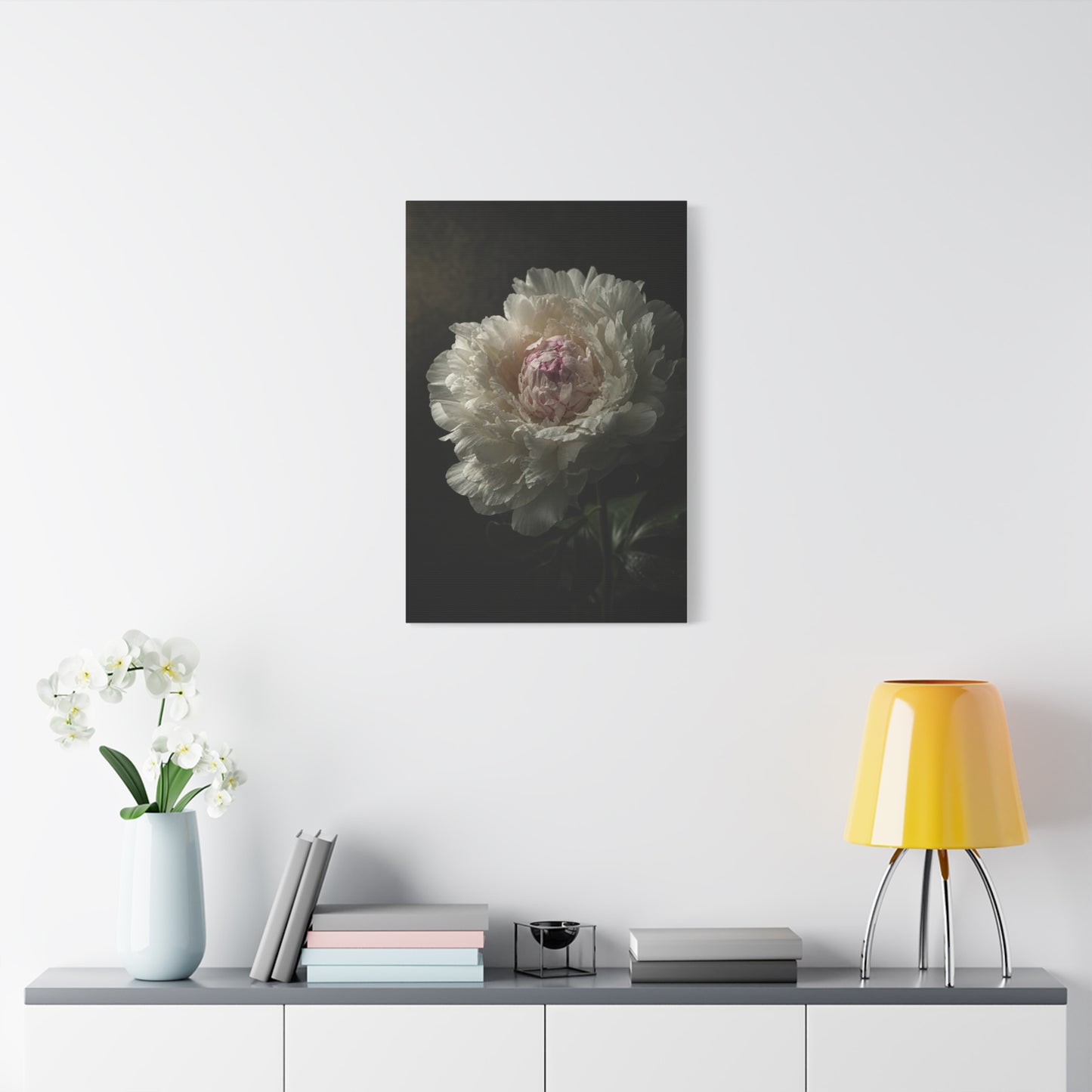 White Peony Canvas Wall Art - Moody Floral Art Print, Dark Botanical Canvas, Matte Finish - Vintage Style, Bedroom Wall Decor, Living Room Home Decoration Accent - Bedroom Home Decoration