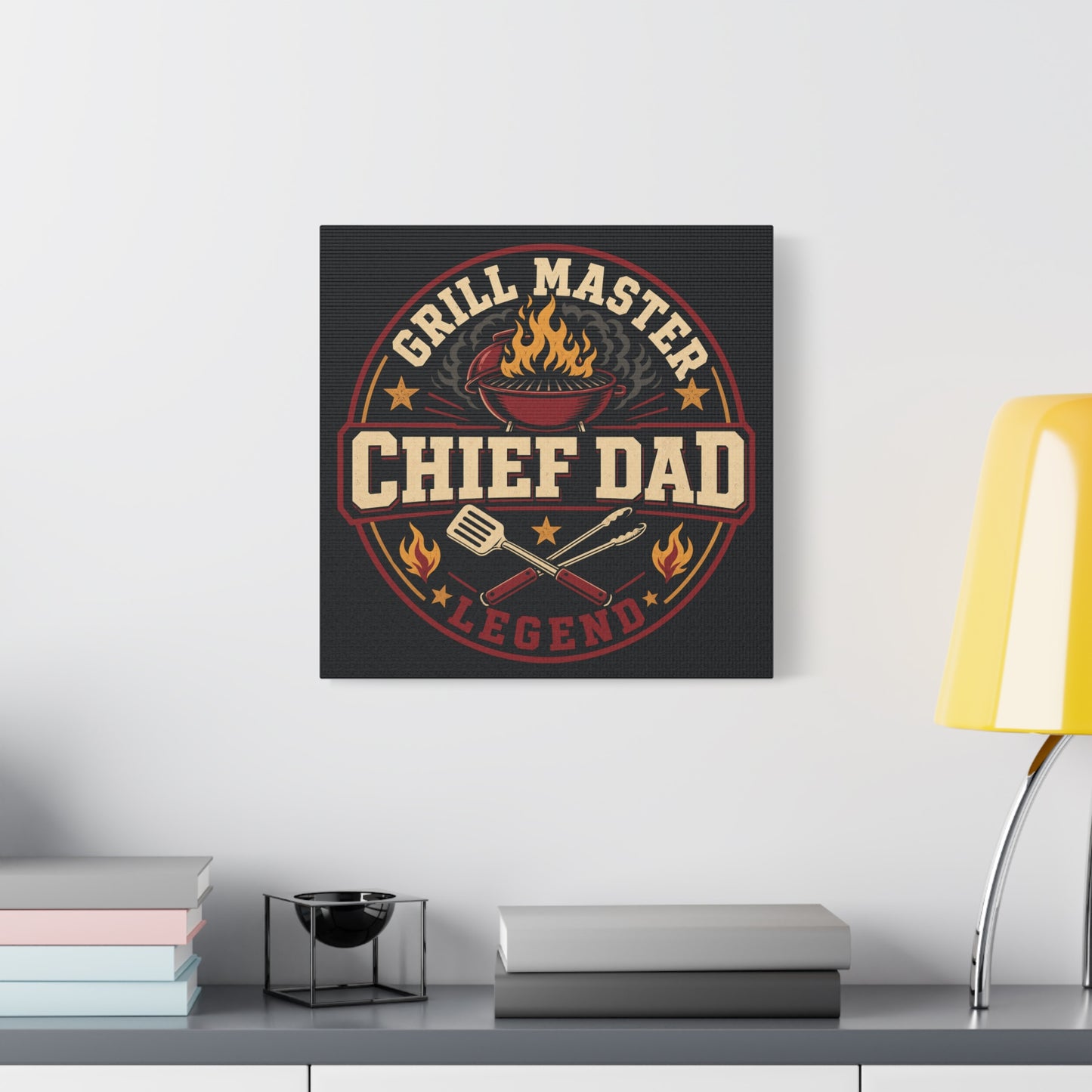 "Grill Master Chef Dad Legend" Canvas Wall Art - Vintage BBQ Typography Print, Rustic Kitchen Decor, Man Cave Wall Hanging, Retro Barbecue Poster Style Home Accent - Ready to Hang - Ready to Hang
