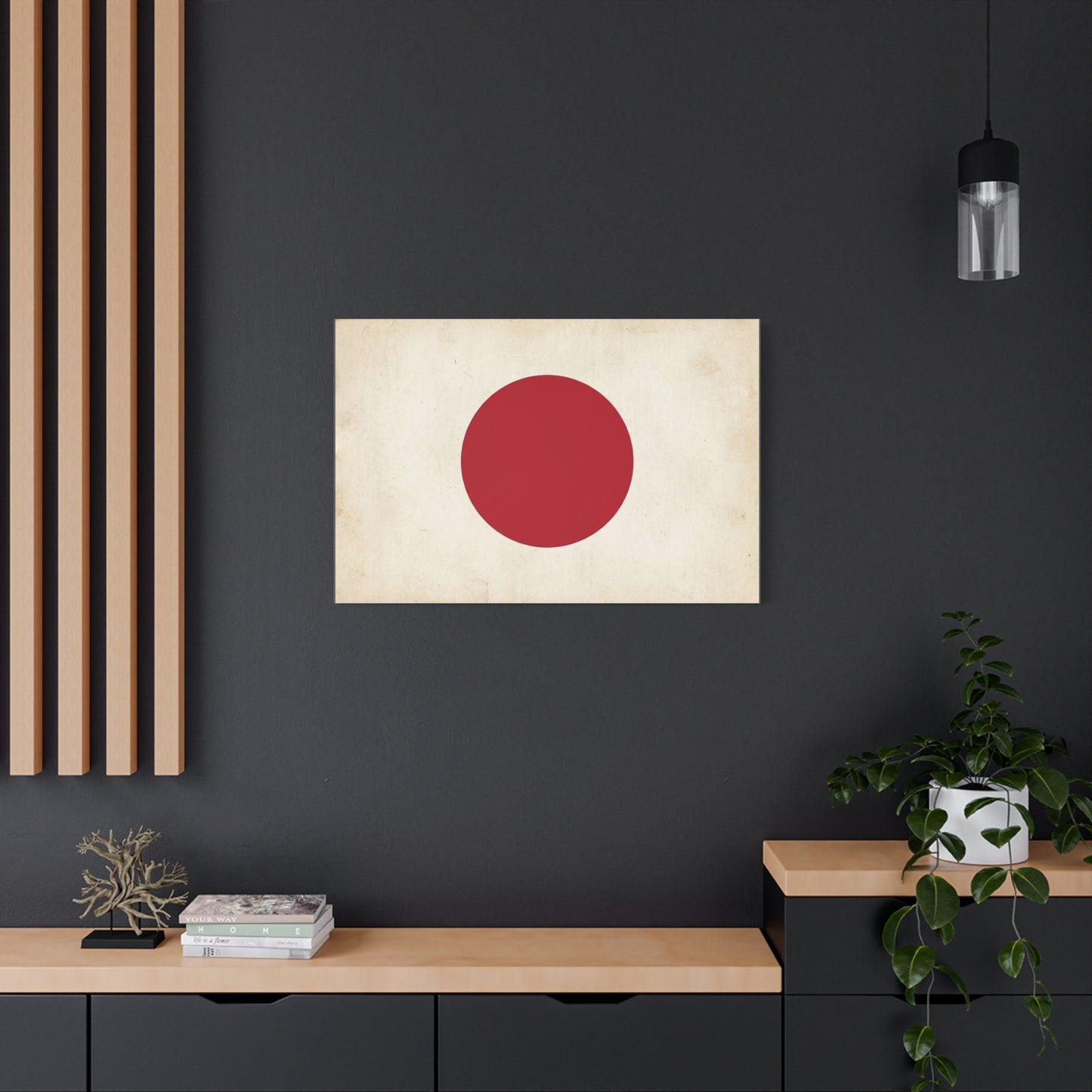 Japan Flag Canvas Wall Art - Minimalist Red Sun Graphic Print, Vintage Neutral Background - Matte Cotton Artwork - Modern Living Room Wall Decor, Office Art, Dorm Accent - Bedroom Home Decoration