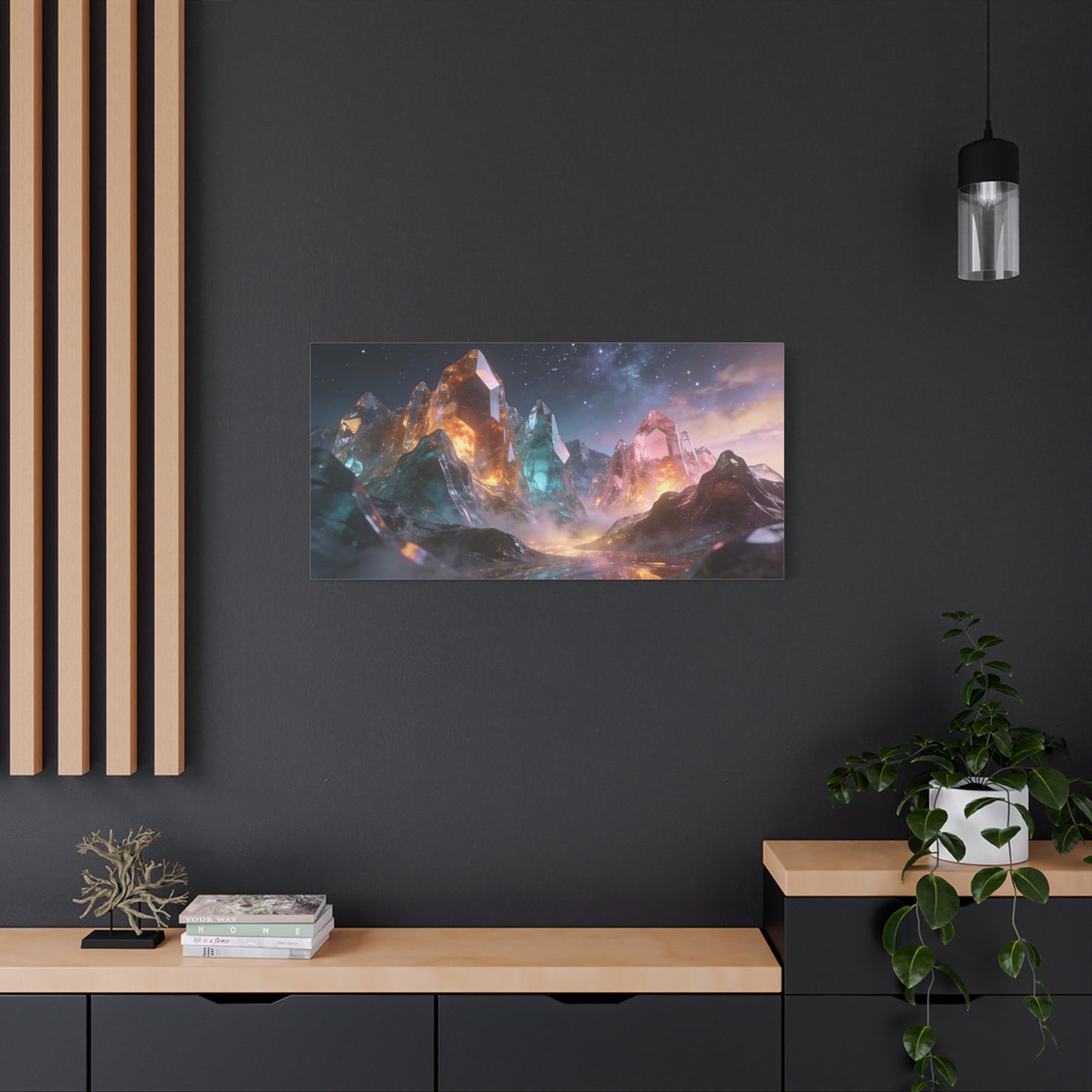 Crystal Mountain Canvas Wall Art - Surreal Glass Peaks, Luminous Cosmic Landscape - Matte Cotton Print, Contemporary Fantasy Style - Living Room Wall Decor, Bedroom Home Accent - Cozy Reading Nook Art