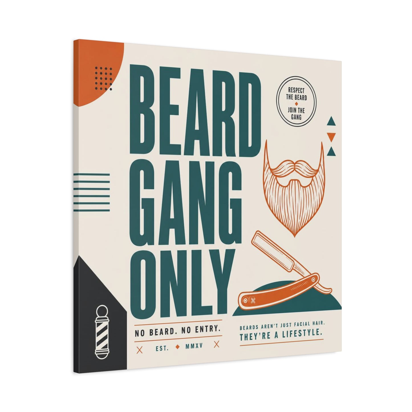 "Beard Gang Only" Typography Canvas Wall Art - Barber Beard Quote Print, Vintage Modern Style - Barbershop Wall Decor, Workspace Accent, Retro Illustration Canvas - Reception Area Decor