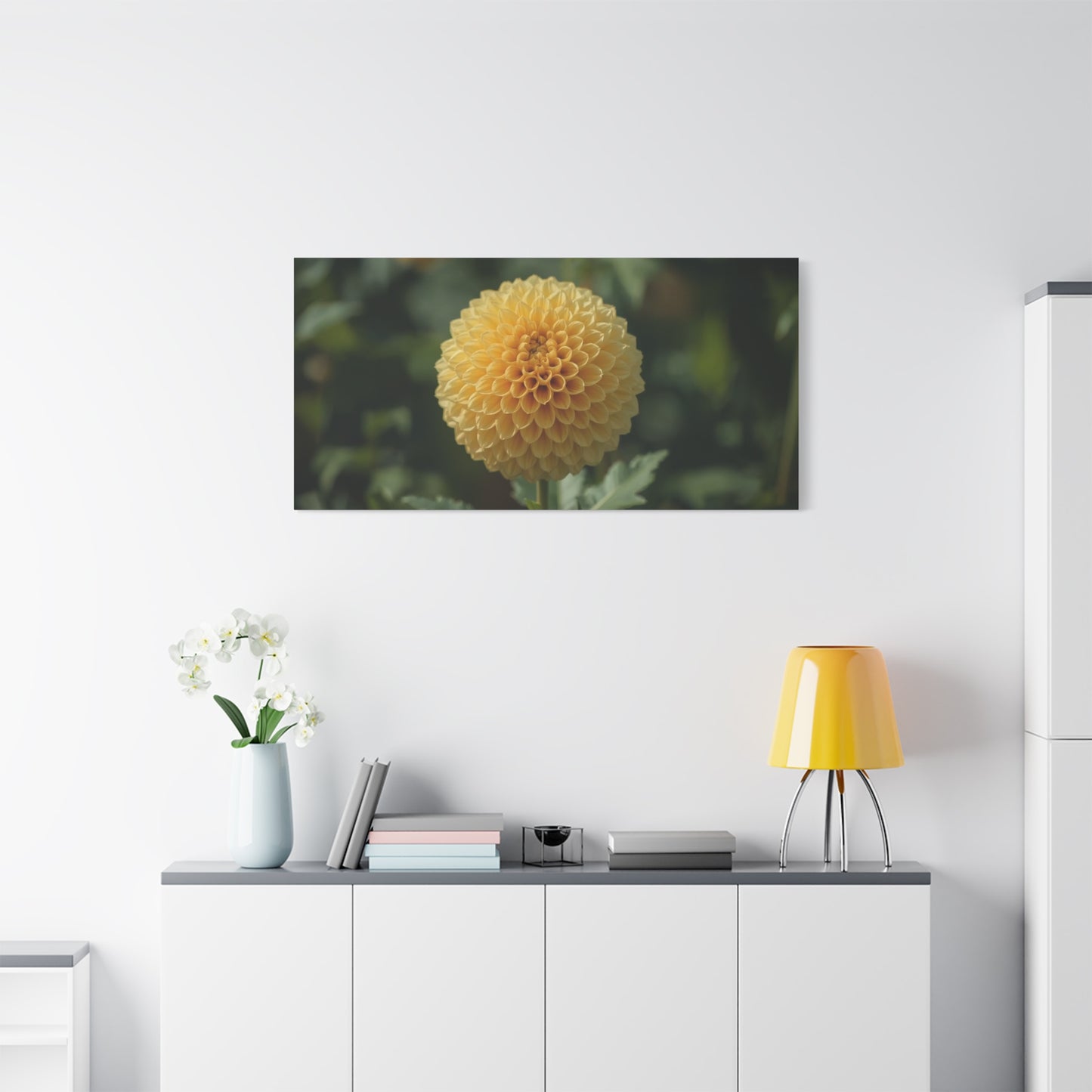 Yellow Dahlia Canvas Wall Art - Botanical Flower Close Up, Soft Focus Garden Art Print - Matte Canvas Print, Contemporary Style - Bedroom Wall Decor, Living Room Accent - Bedroom Home Decoration