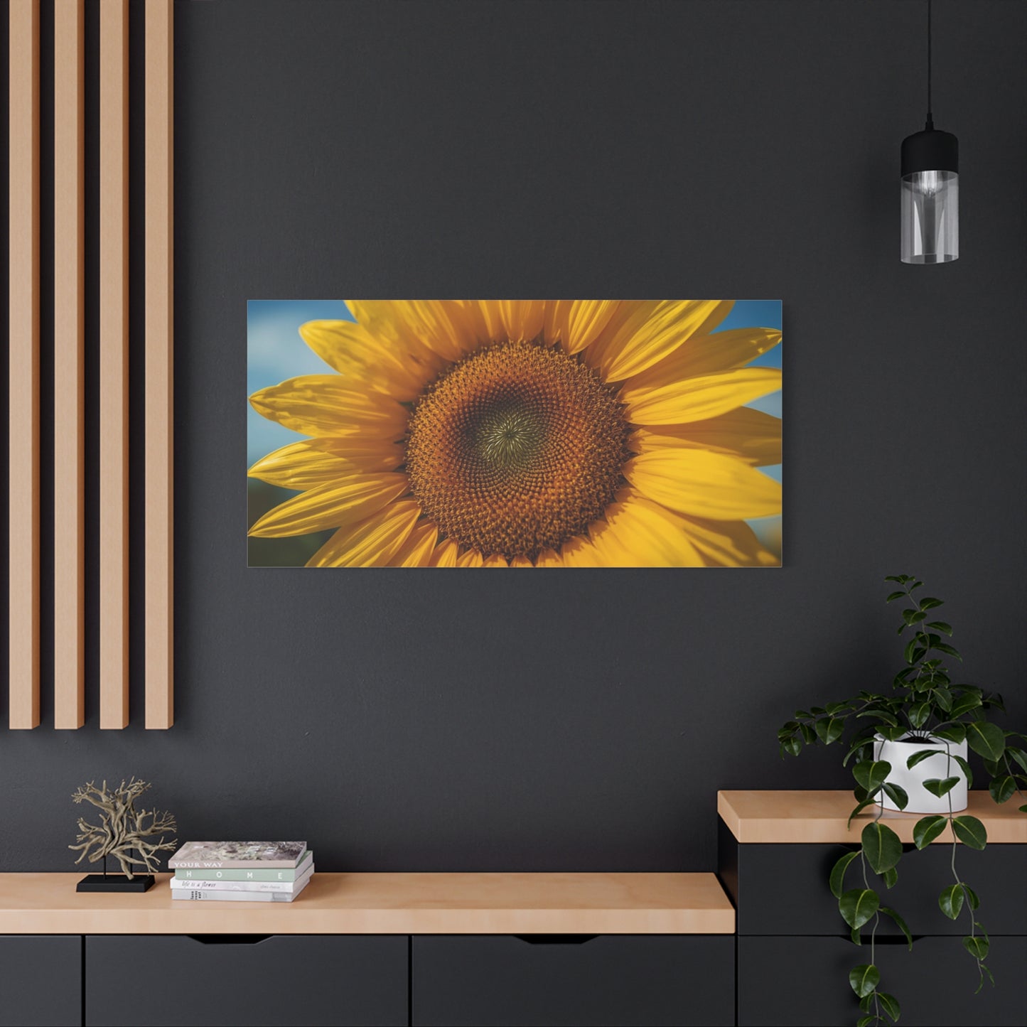 Sunflower Canvas Wall Art - Golden Floral Close Up Print, Blue Sky Botanical Wall Decor - Matte Cotton Art Print - Contemporary Living Room Decoration, Bedroom Home Accent - Bedroom Home Decoration