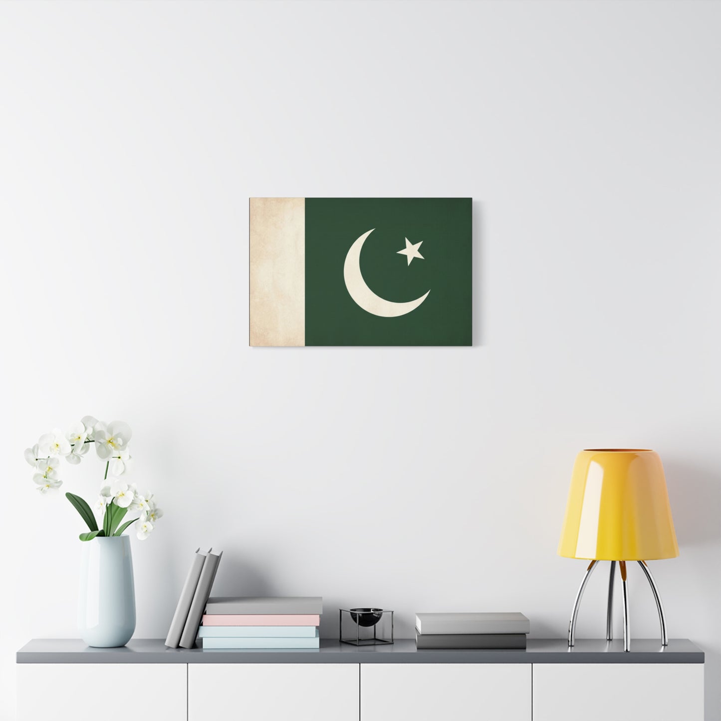 Pakistan Flag Canvas Wall Art - Crescent Moon Star Green White National Decor - Vintage Style Matte Print - Living Room Wall Decor, Bedroom Home Decoration - Bedroom Home Decoration - Ready to Hang